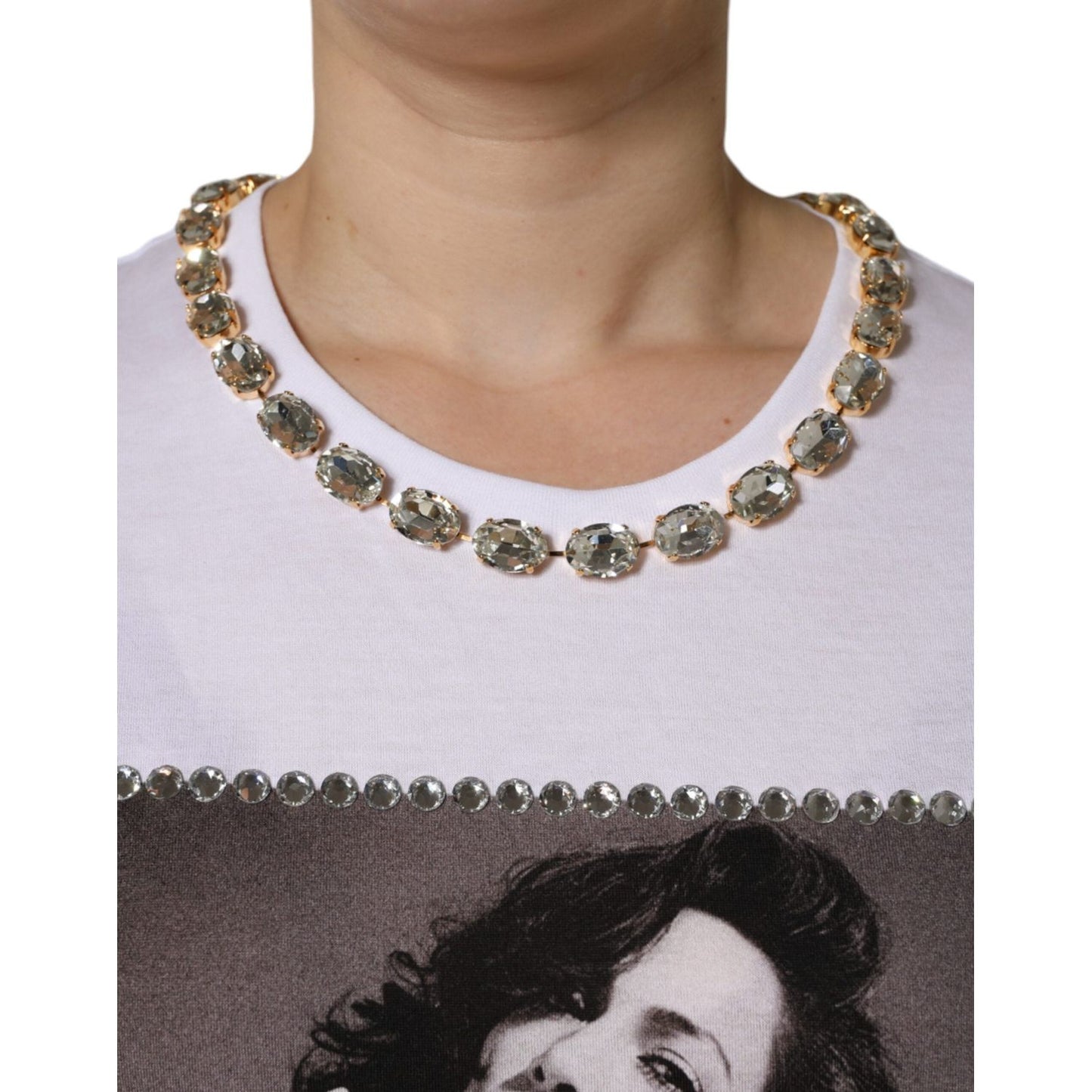 Dolce & Gabbana White Crystal Neckline Embellished Printed T-shirt Dolce & Gabbana Dim Gray