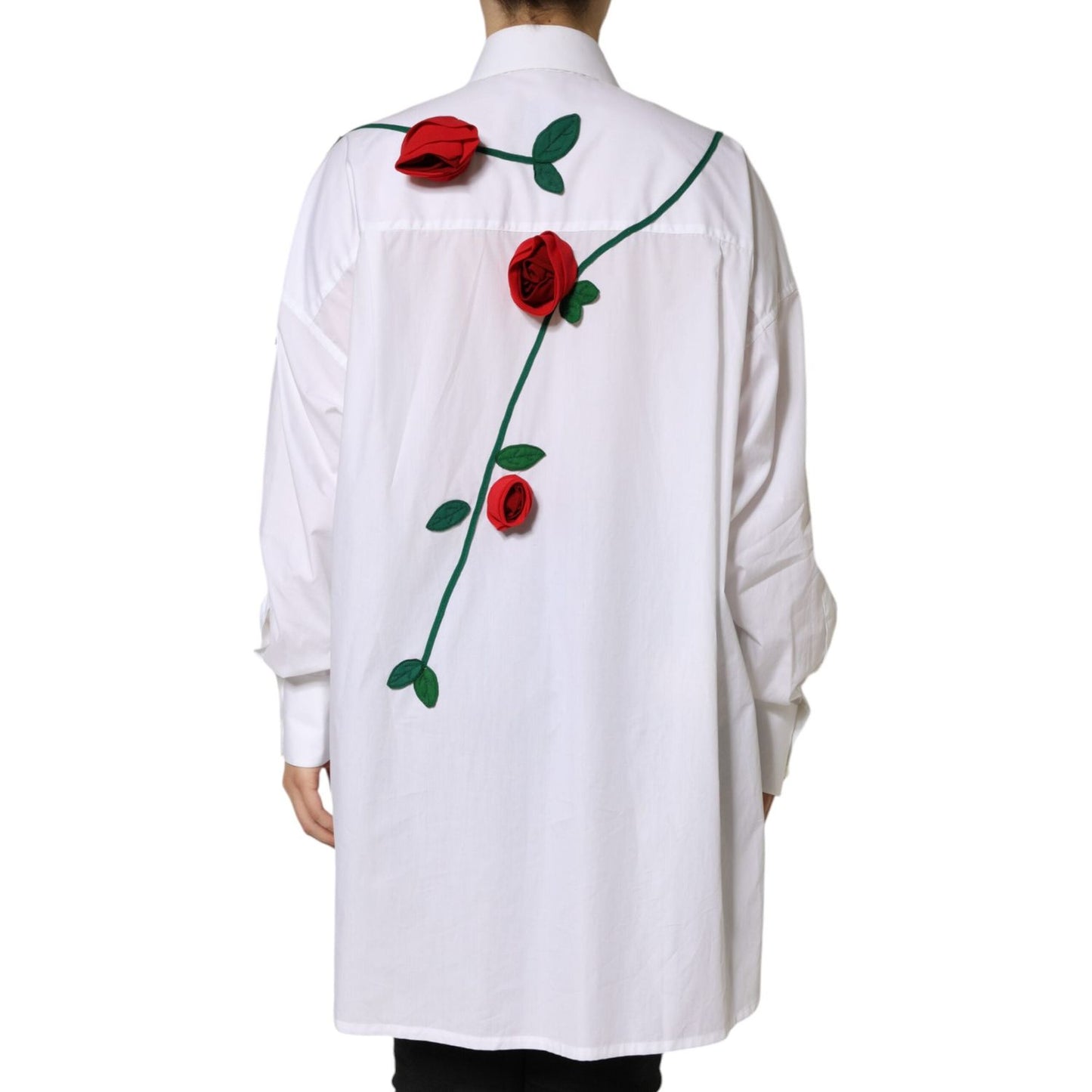 Dolce & Gabbana White Cotton Flower Applique Dress Shirt Top Dolce & Gabbana Light Gray