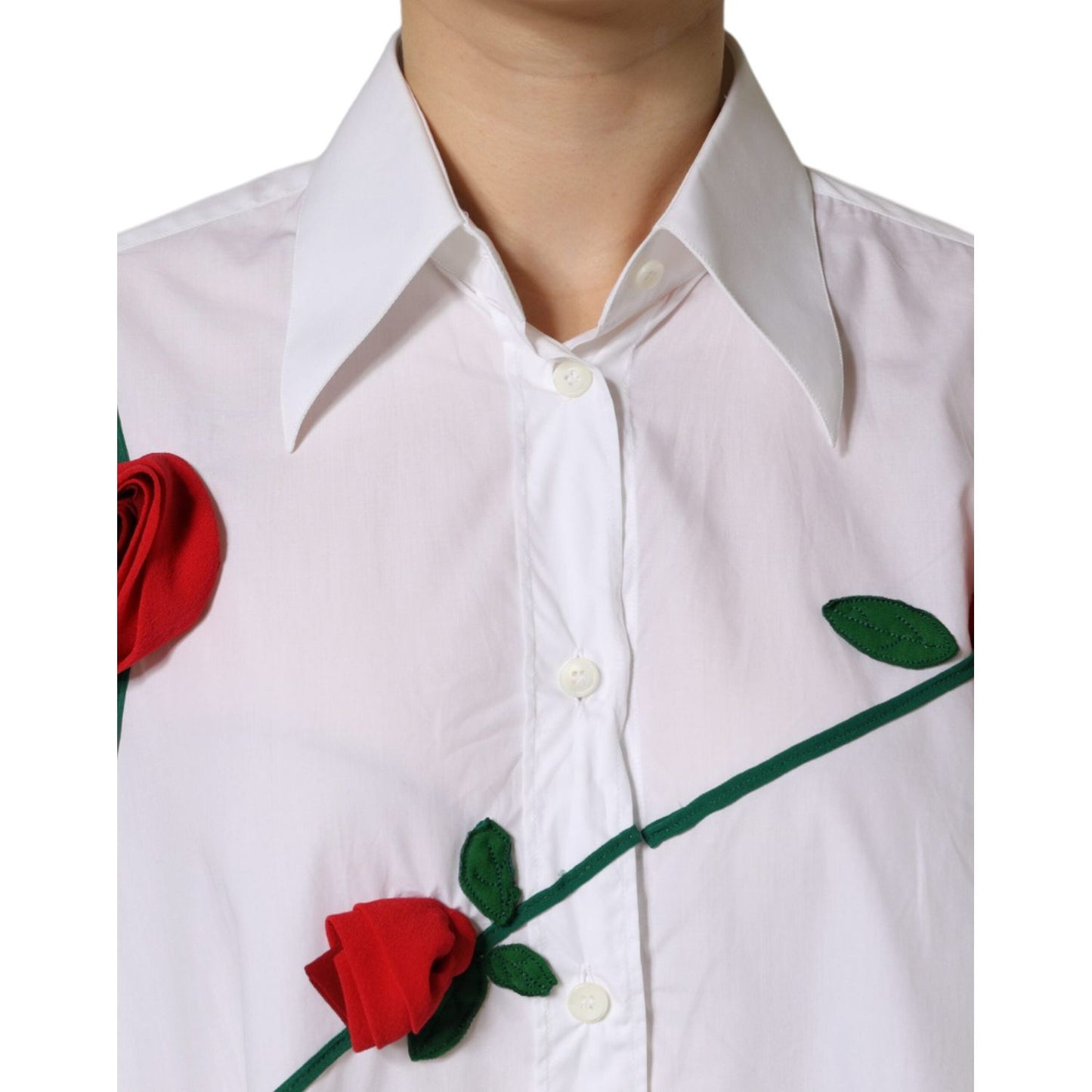 Dolce & Gabbana White Cotton Flower Applique Dress Shirt Top Dolce & Gabbana Light Gray