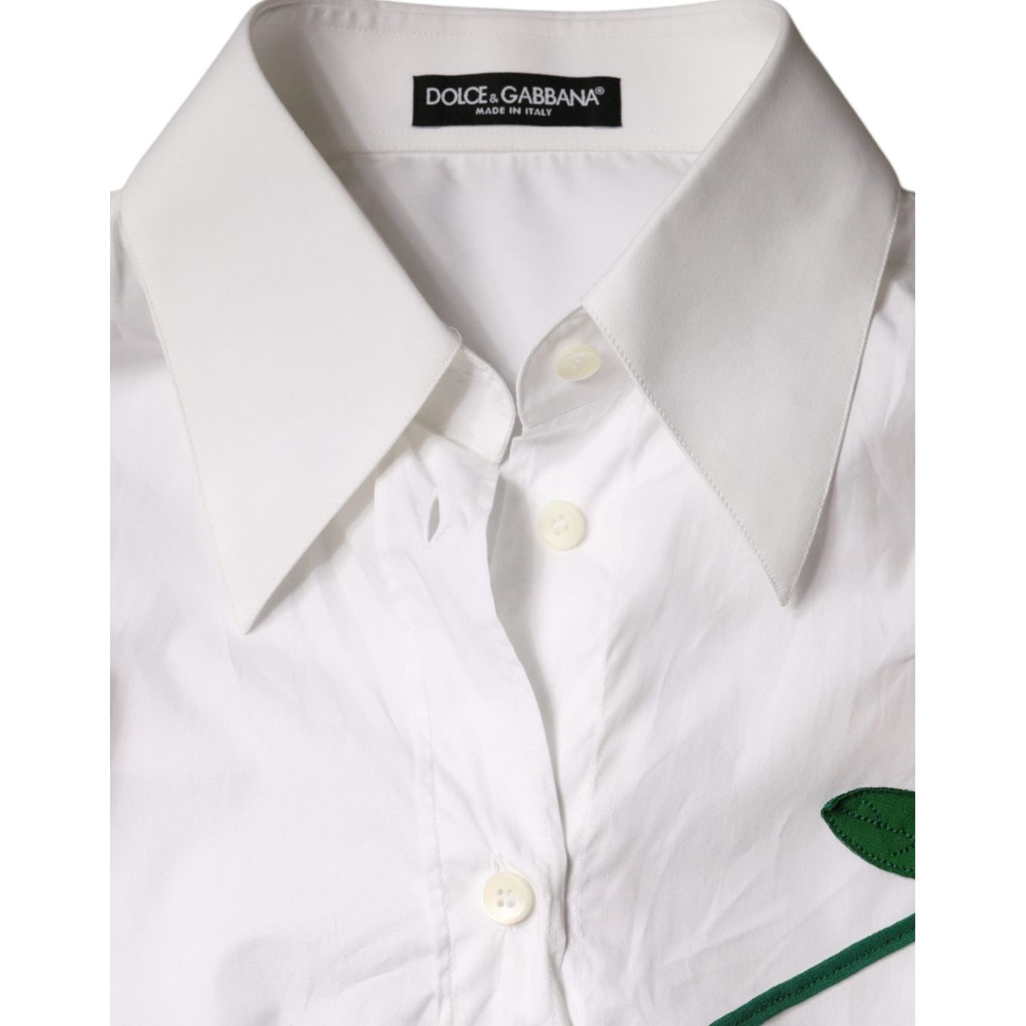 Dolce & Gabbana White Cotton Flower Applique Dress Shirt Top Dolce & Gabbana Light Gray
