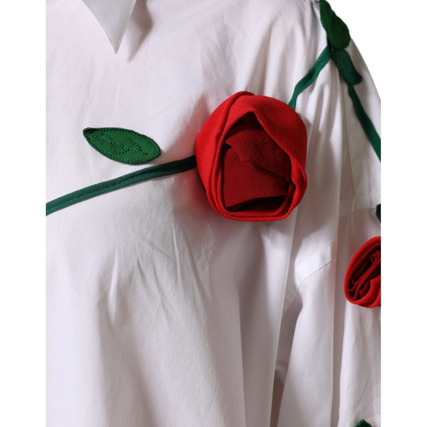 Dolce & Gabbana White Cotton Flower Applique Dress Shirt Top Dolce & Gabbana Gray