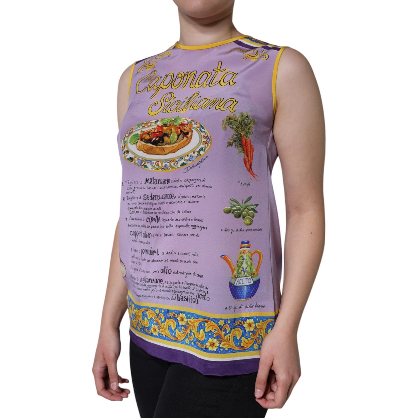 Dolce & Gabbana Purple Silk Caponata Siciliana Print Tank Top Dolce & Gabbana Rosy Brown