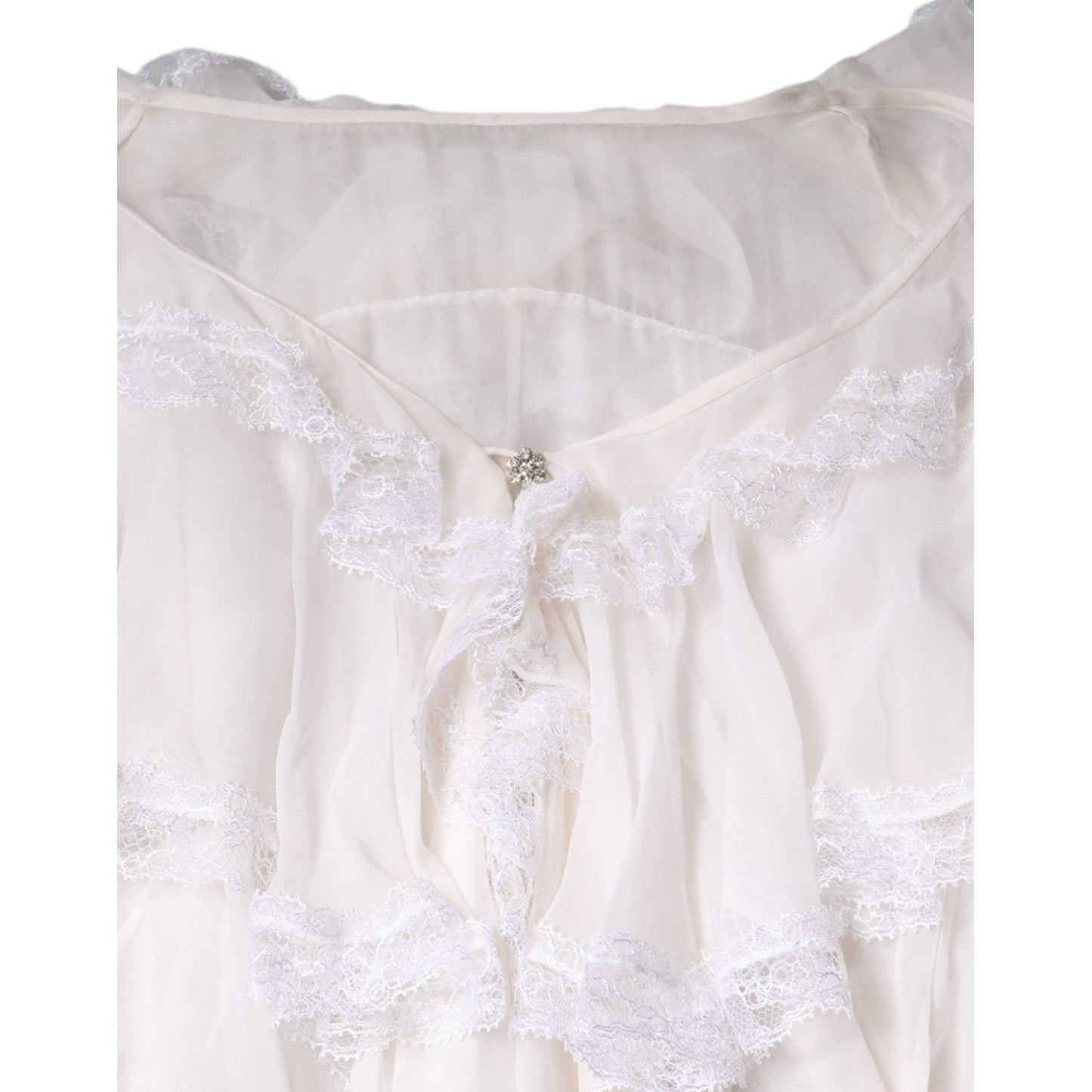 Dolce & Gabbana White Ruffles Lace Long Sleeve Blouse Top Dolce & Gabbana Light Gray