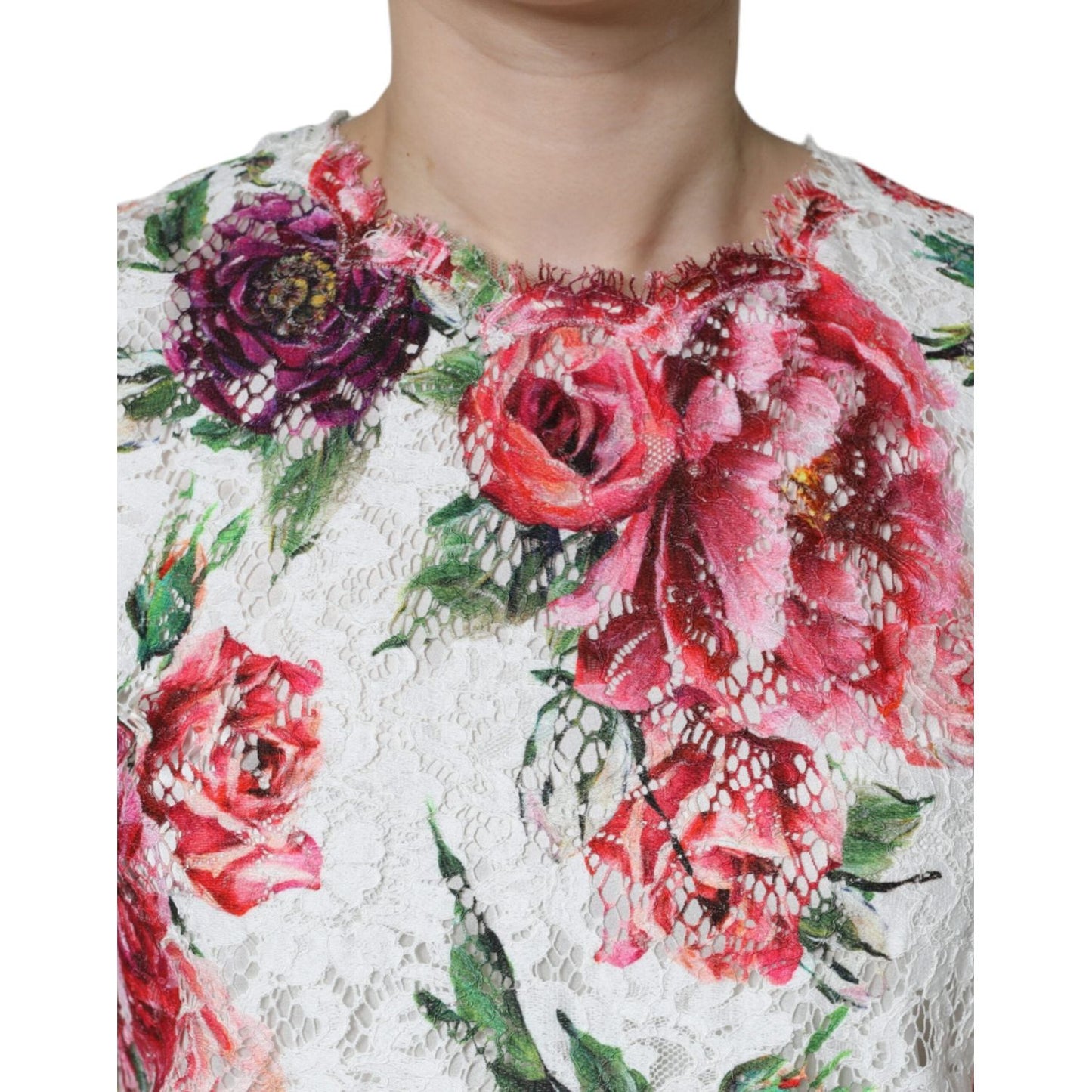 Dolce & Gabbana White Peony Lace Short Sleeves Blouse Top Dolce & Gabbana Gray