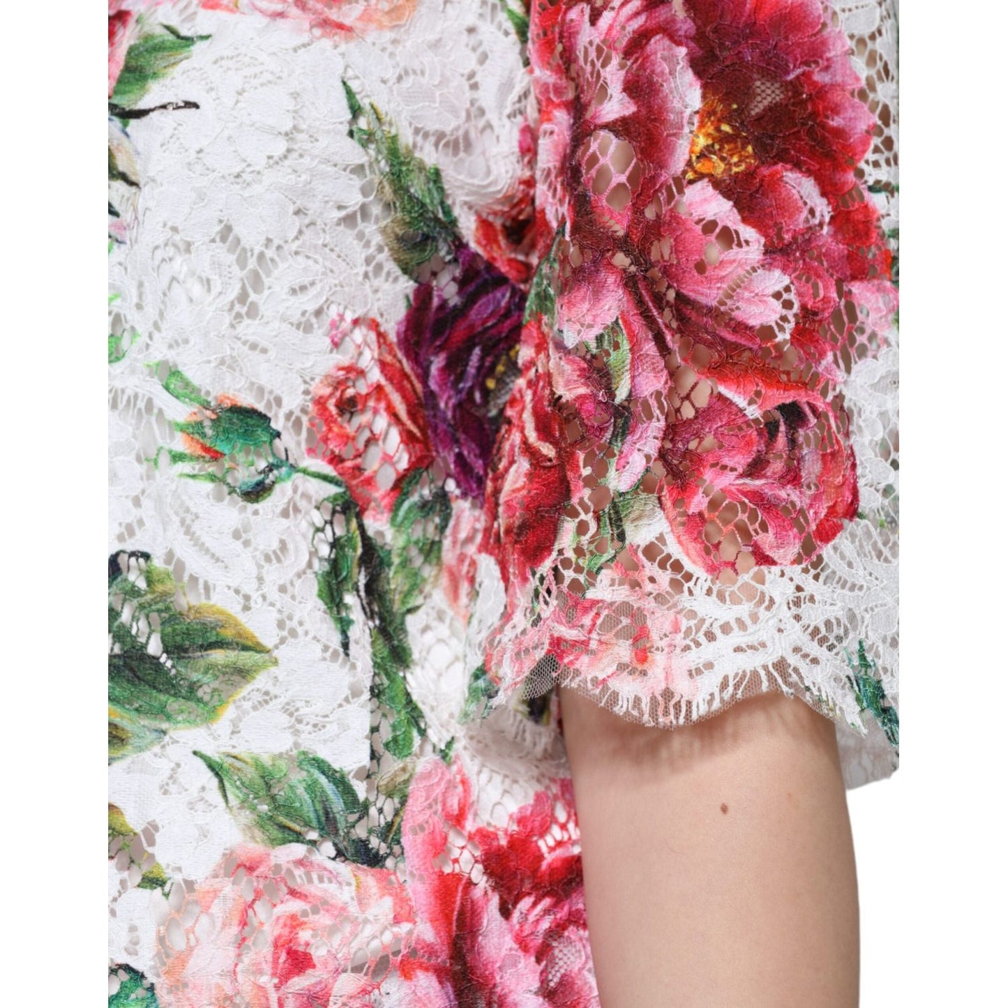 Dolce & Gabbana White Peony Lace Short Sleeves Blouse Top Dolce & Gabbana Gray