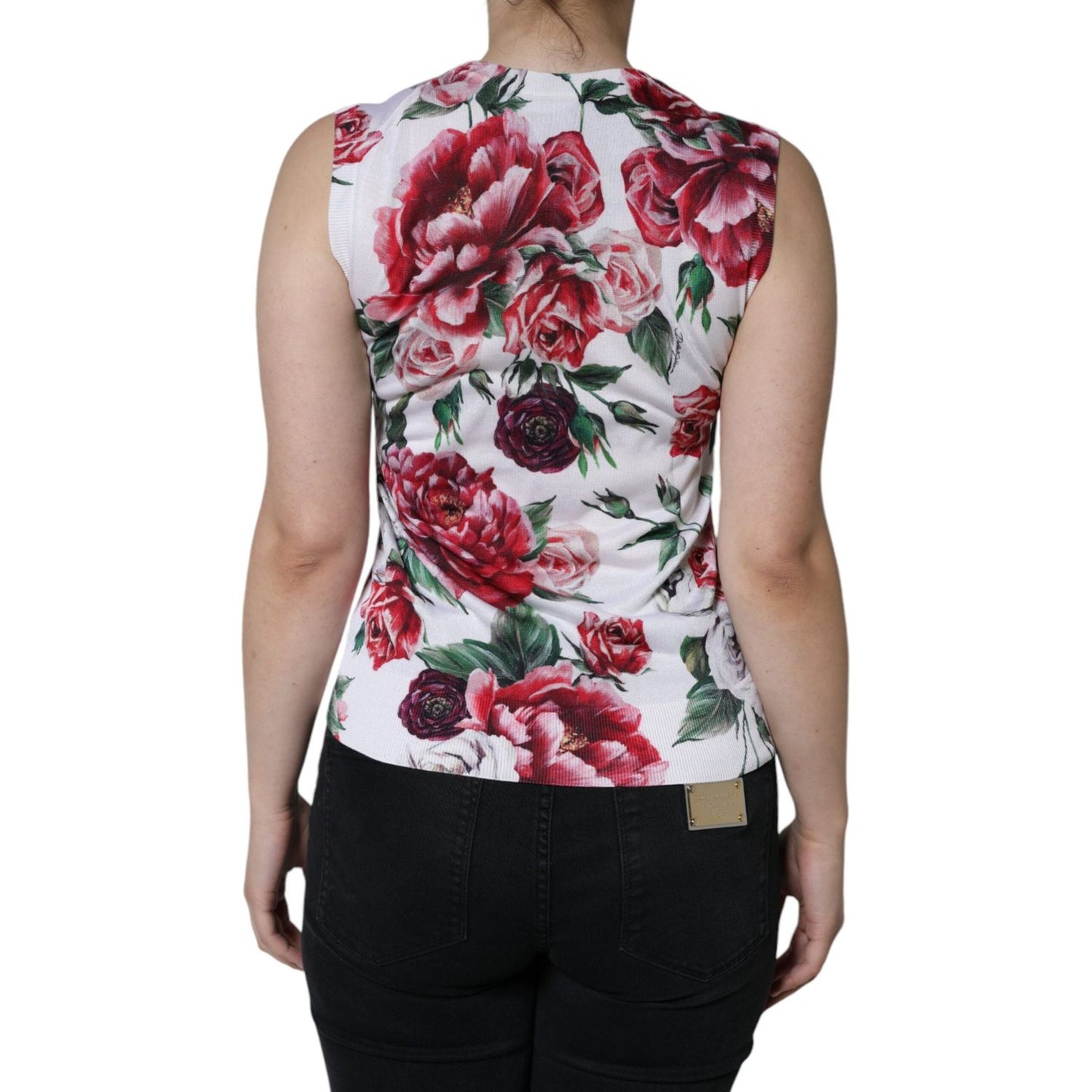 Dolce & Gabbana White Floral Lace Silk Sleeveless Tank Top Dolce & Gabbana Dark Gray