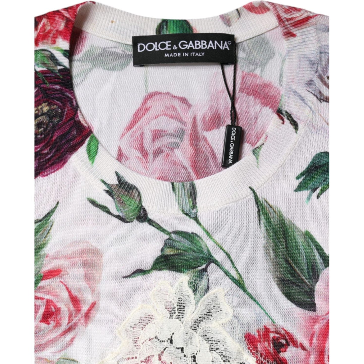 Dolce & Gabbana White Floral Lace Silk Sleeveless Tank Top Dolce & Gabbana Light Gray