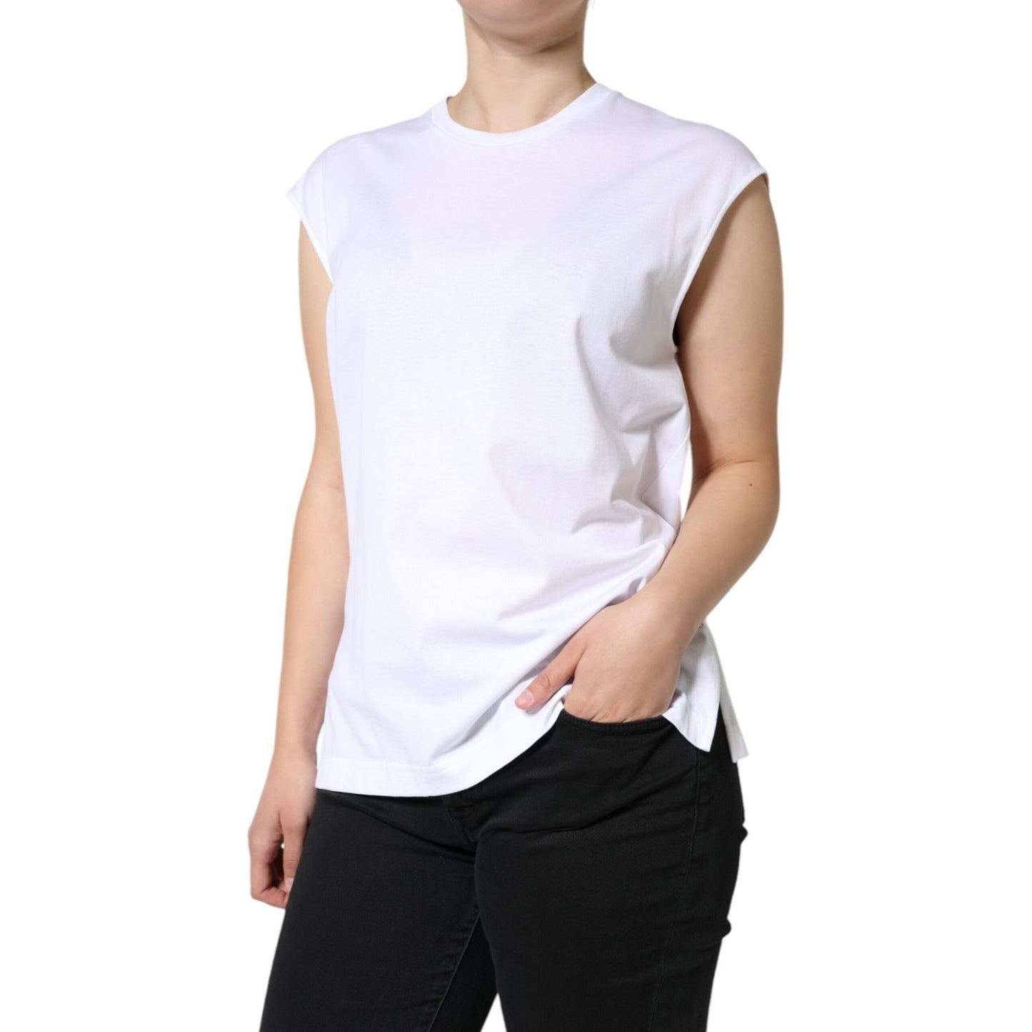 Dolce & Gabbana White Cotton Sleeveless Crew Neck T-shirt Dolce & Gabbana Black