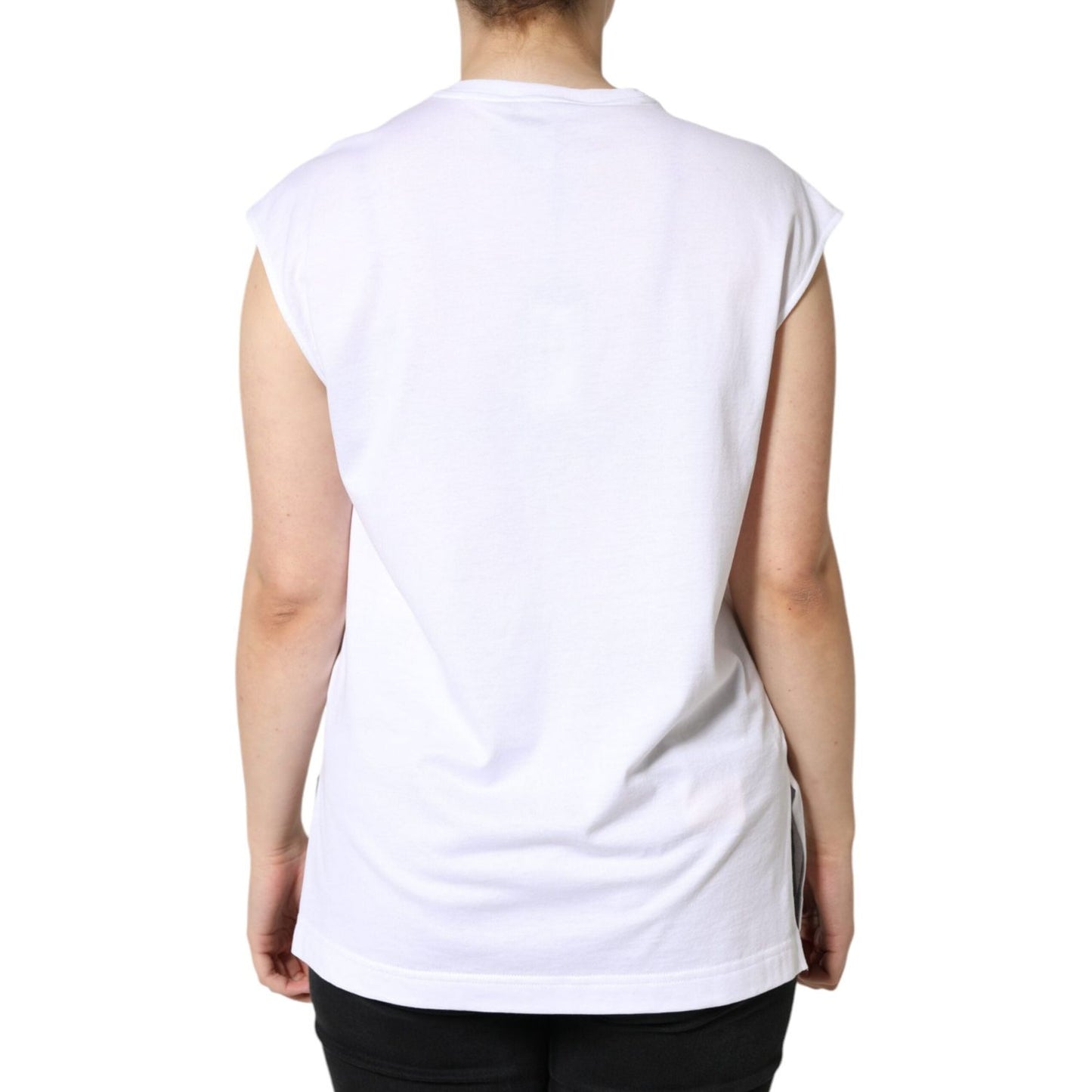 Dolce & Gabbana White Cotton Sleeveless Crew Neck T-shirt Dolce & Gabbana Lavender