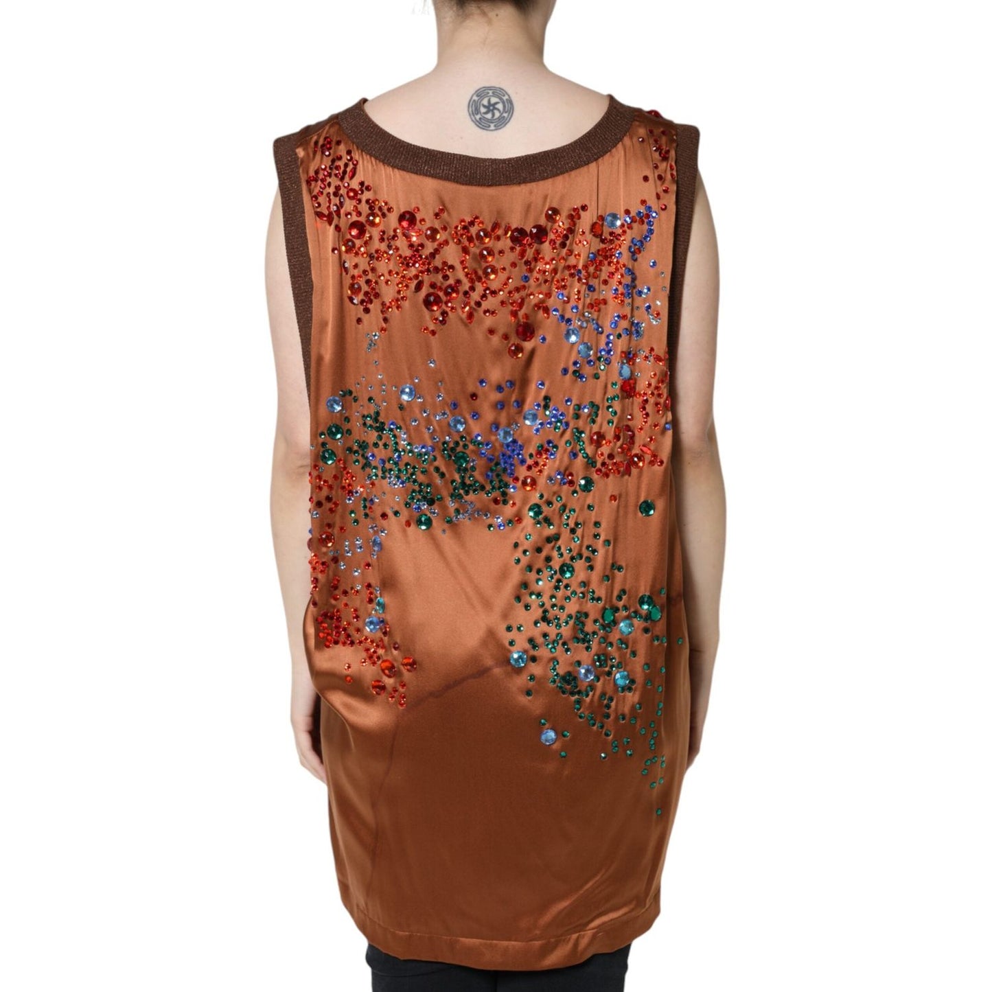 Dolce & Gabbana Brown Crystal Embellished Sleeveless Tank Top Dolce & Gabbana Sienna
