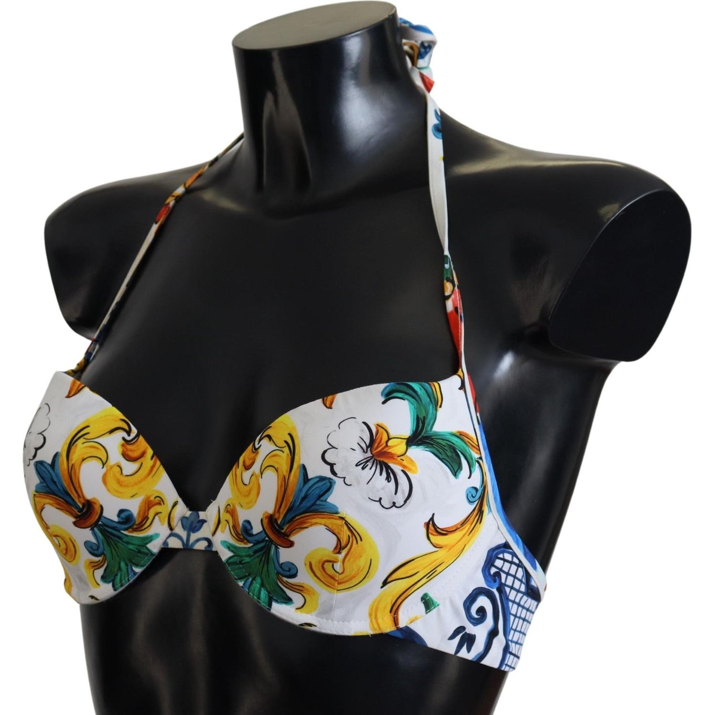 Dolce & Gabbana White Majolica Beachwear Swimwear Bikini Top Dolce & Gabbana Tan