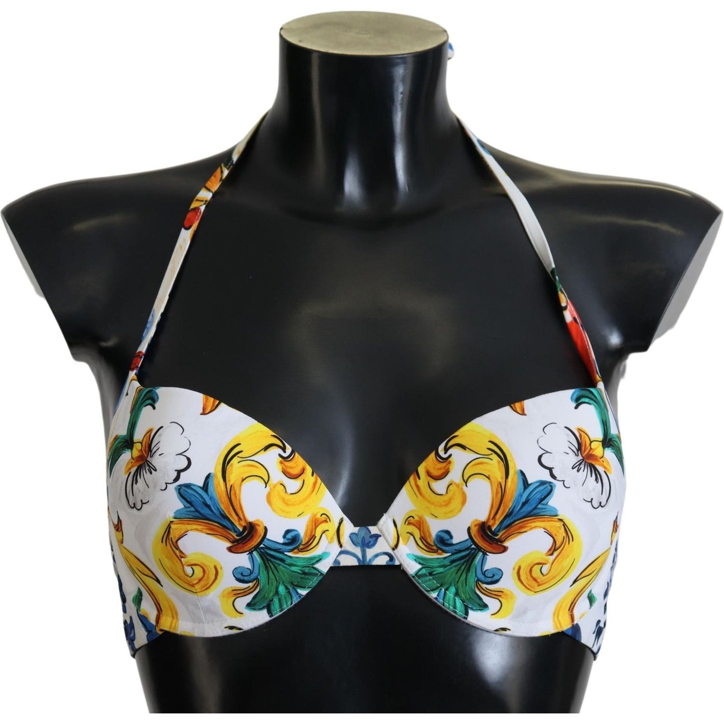 Dolce & Gabbana White Majolica Beachwear Swimwear Bikini Top Dolce & Gabbana Tan