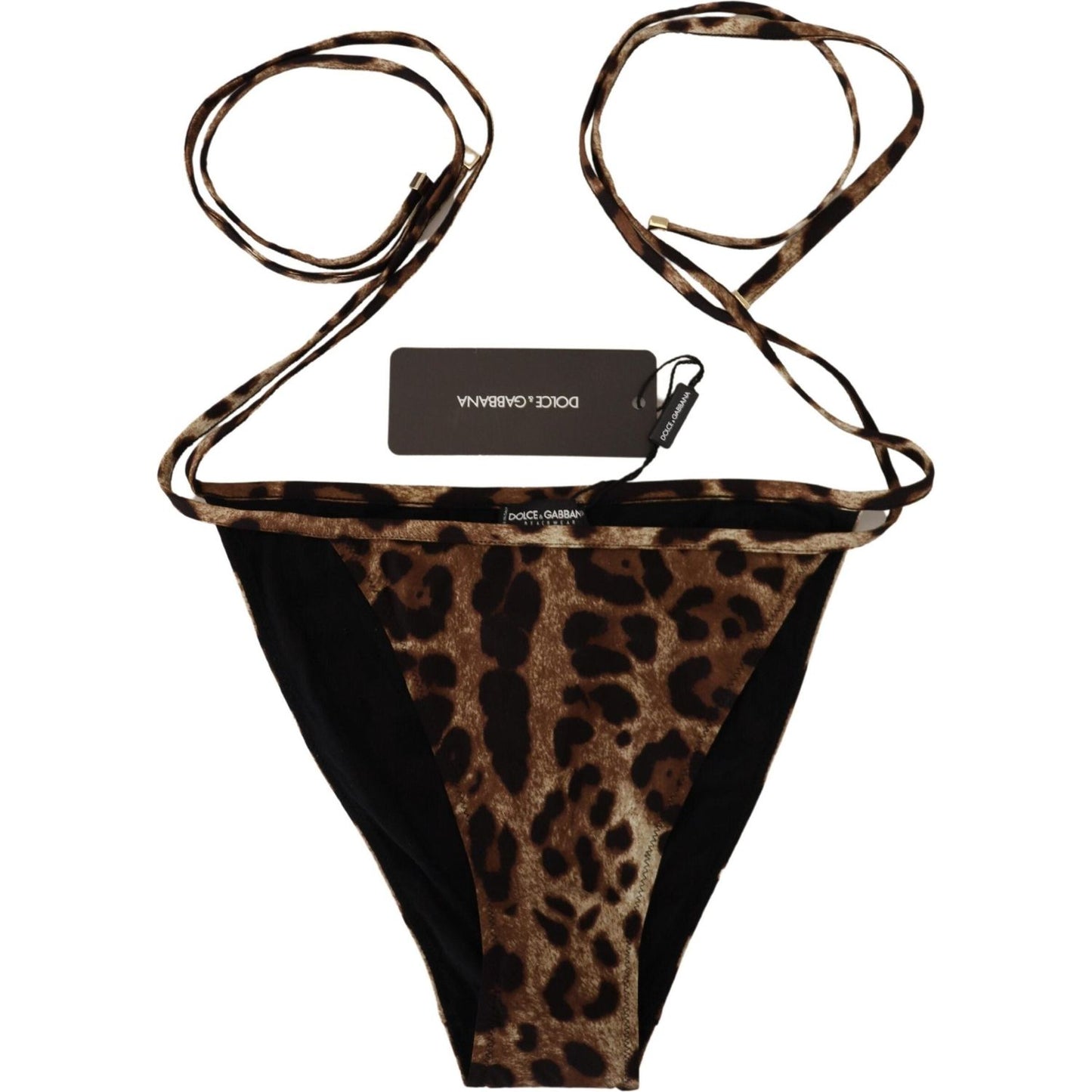 Dolce & Gabbana Brown Leopard Print Swimsuit Swimwear Bikini Bottom Dolce & Gabbana Black