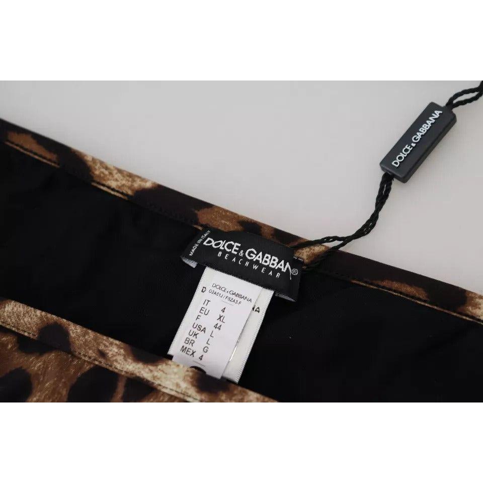Dolce & Gabbana Brown Leopard Print Swimsuit Swimwear Bikini Bottom Dolce & Gabbana Black