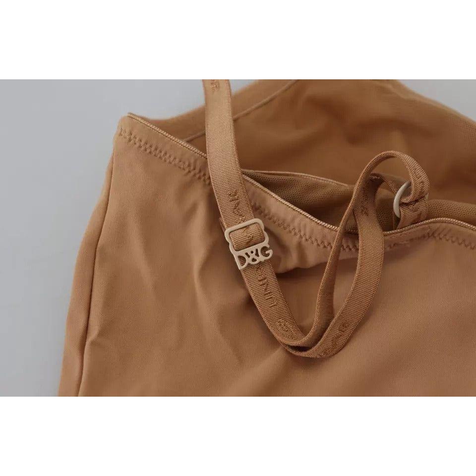 Dolce & Gabbana Brown Nylon Stretch Sleeveless Top Underwear Dolce & Gabbana Sienna