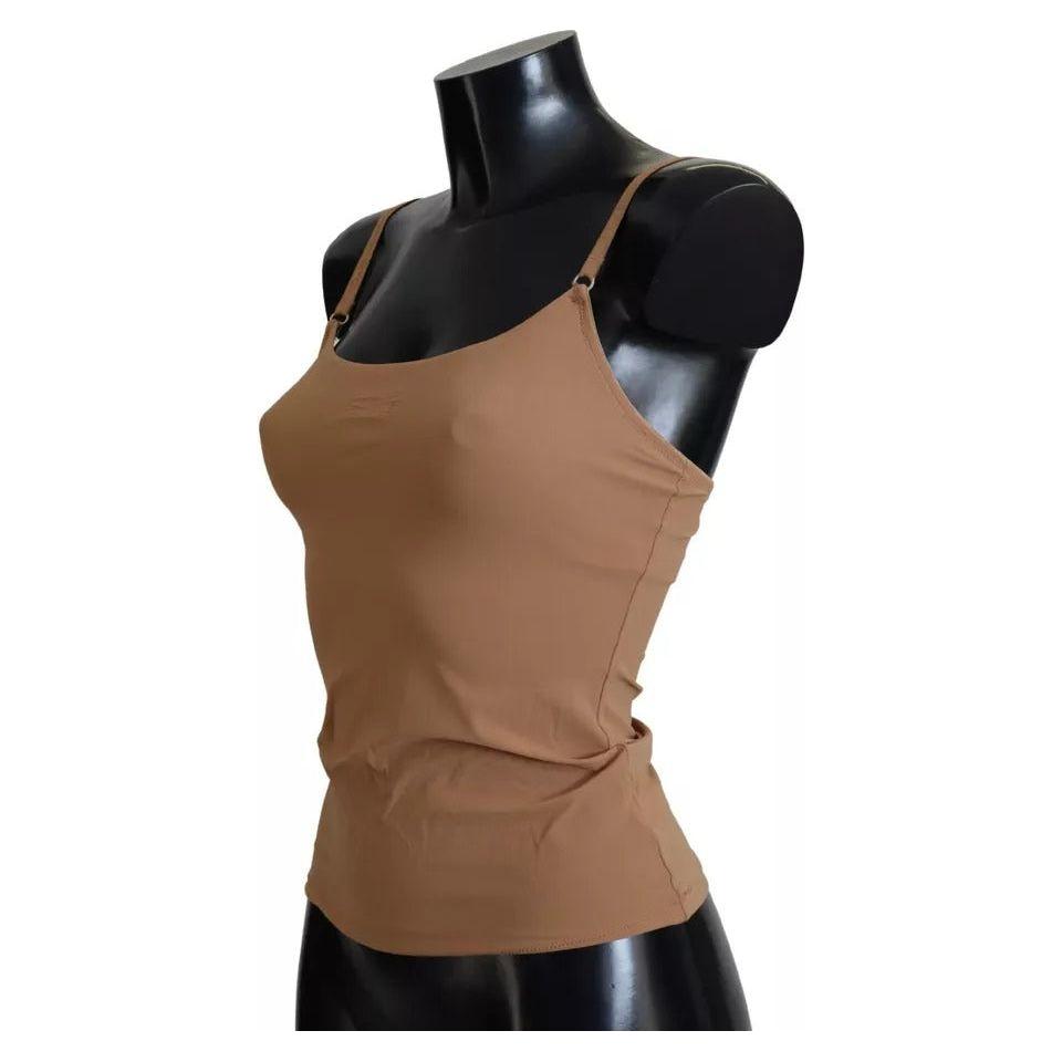 Dolce & Gabbana Brown Nylon Stretch Sleeveless Top Underwear Dolce & Gabbana Dim Gray