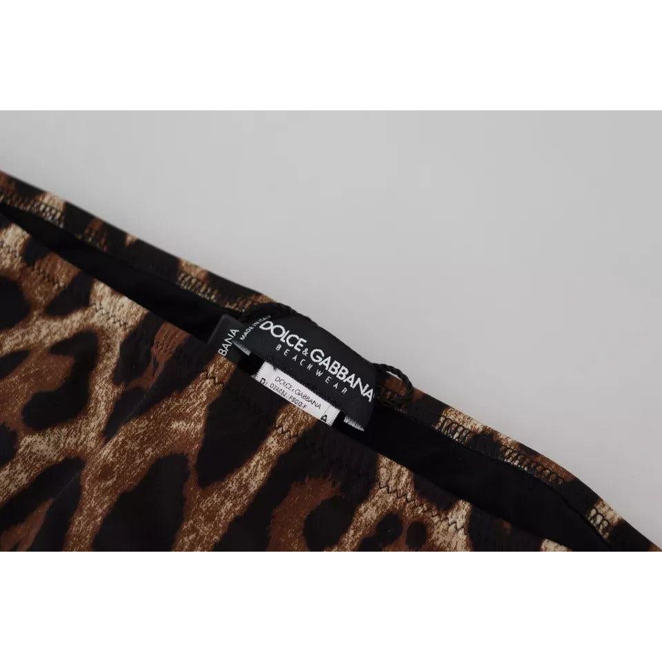 Dolce & Gabbana Brown Leopard Print Swimsuit Swimwear Bikini Bottom Dolce & Gabbana Black