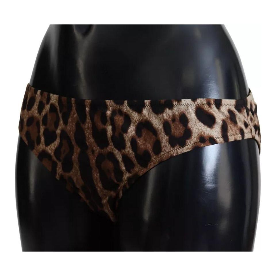 Dolce & Gabbana Brown Leopard Print Swimsuit Swimwear Bikini Bottom Dolce & Gabbana Black