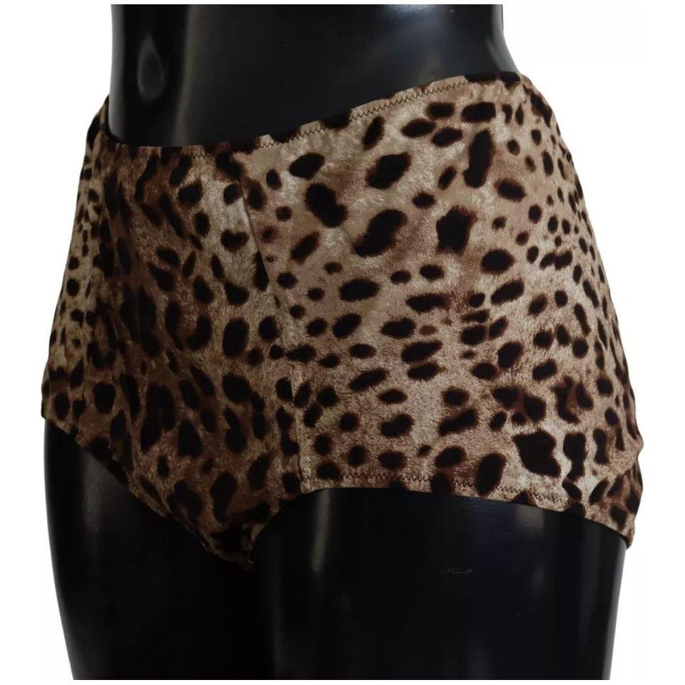 Dolce & Gabbana Brown Leopard Print Swimsuit Swimwear Bikini Bottom Dolce & Gabbana Black
