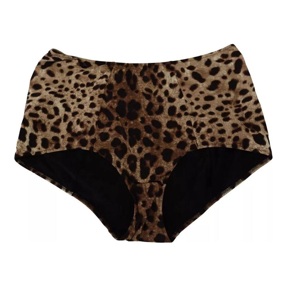 Dolce & Gabbana Brown Leopard Print Swimsuit Swimwear Bikini Bottom Dolce & Gabbana Black