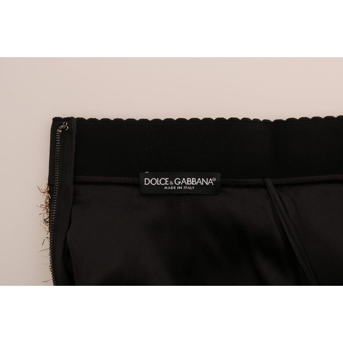 Dolce & Gabbana Elegant Gold Fringe High-Waist Pencil Skirt Dolce & Gabbana Black