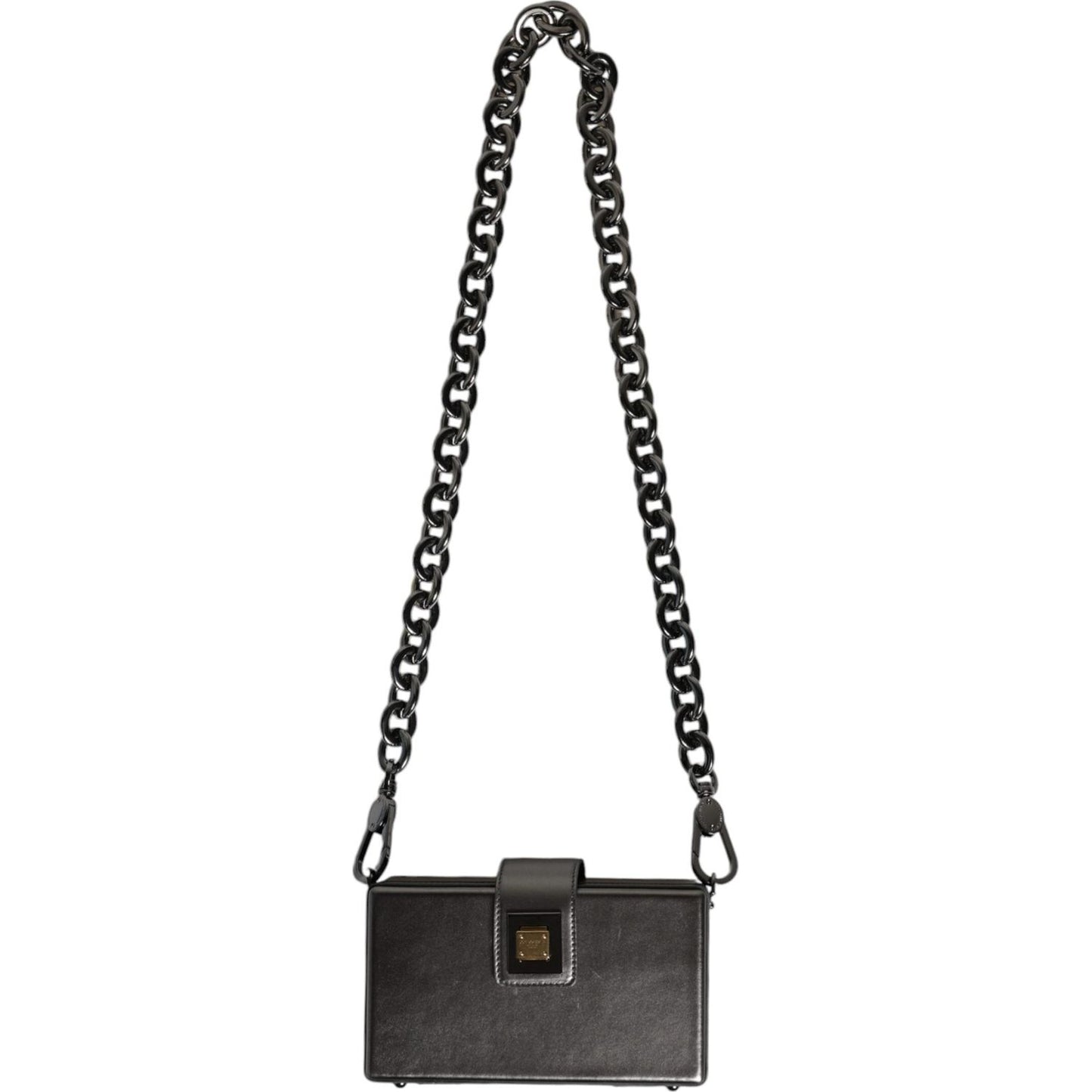 Dolce & Gabbana Metallic Gray DG BOX Leather Shoulder Chain Strap Bag Dolce & Gabbana Dark Slate Gray