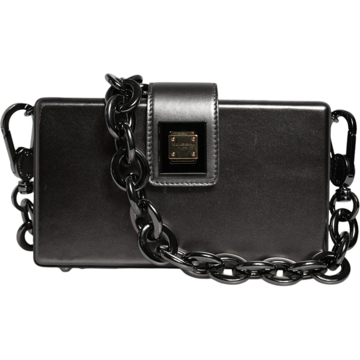 Dolce & Gabbana Metallic Gray DG BOX Leather Shoulder Chain Strap Bag Dolce & Gabbana Dark Slate Gray