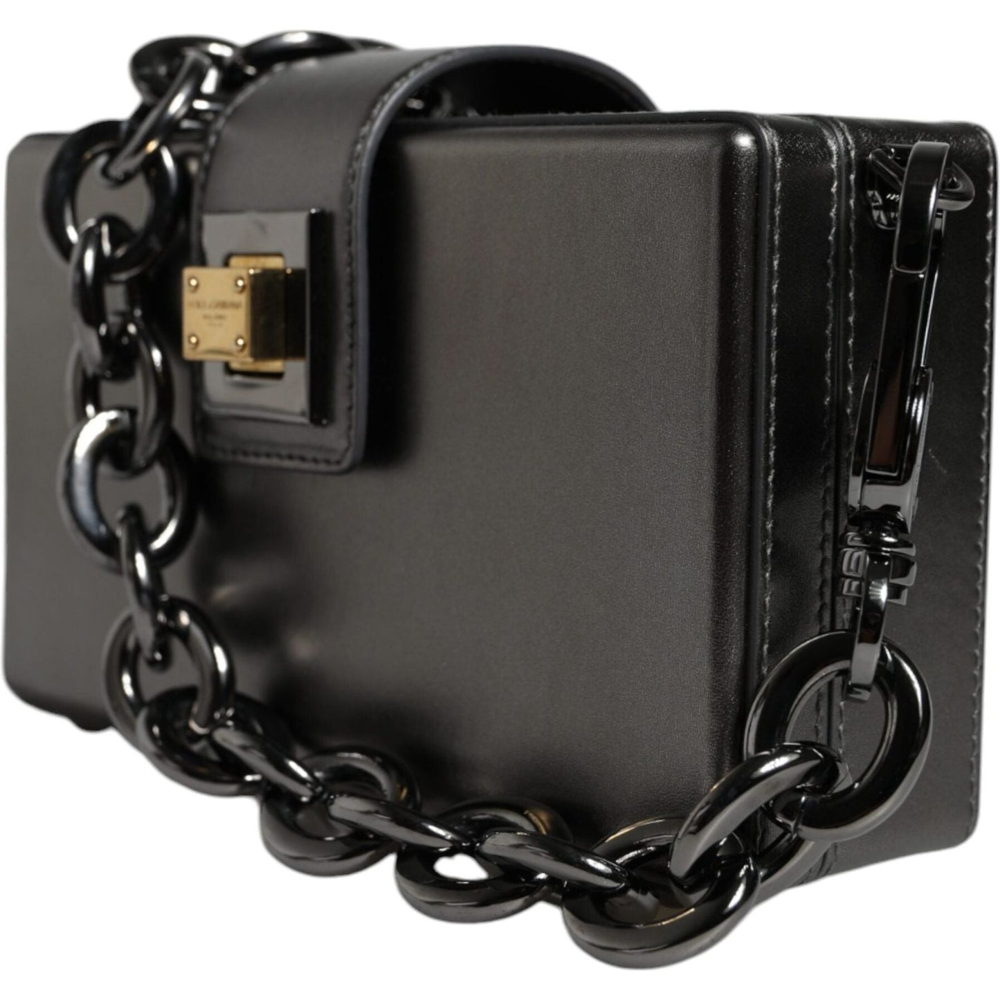 Dolce & Gabbana Metallic Gray DG BOX Leather Shoulder Chain Strap Bag Dolce & Gabbana Dark Slate Gray