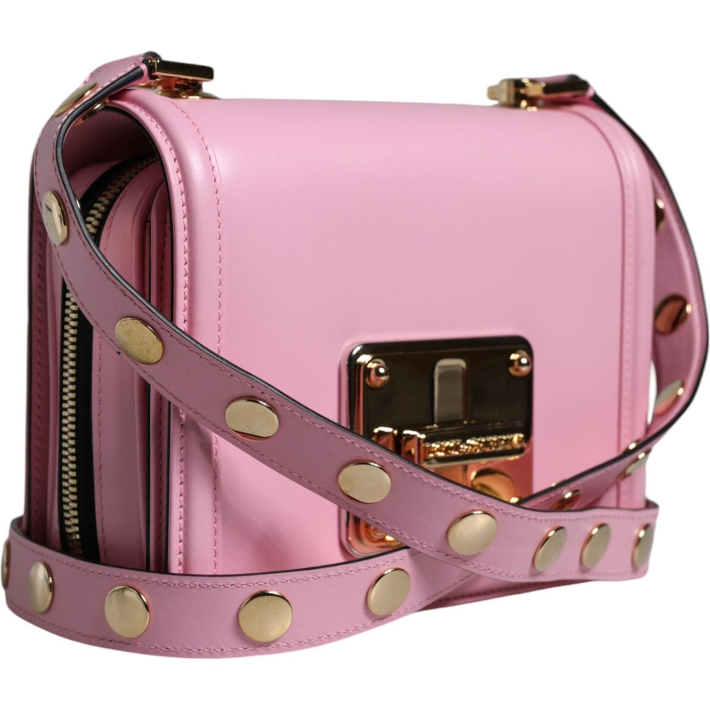 Dolce & Gabbana Baby Pink LOLA Leather Studded Crossbody Strap Bag Dolce & Gabbana Rosy Brown