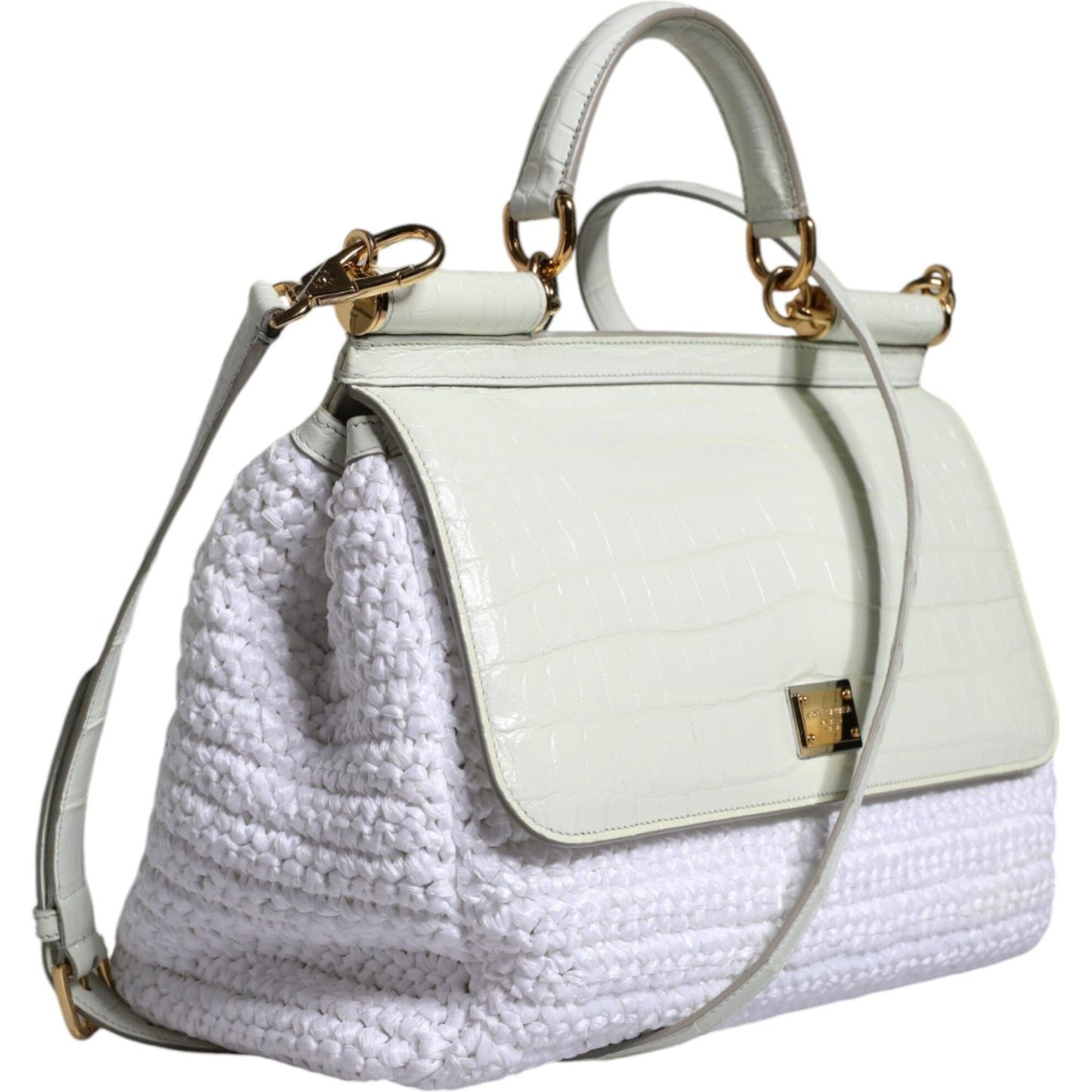 Dolce & Gabbana White Rafia Leather SICILY Crossbody Bag Dolce & Gabbana Light Gray