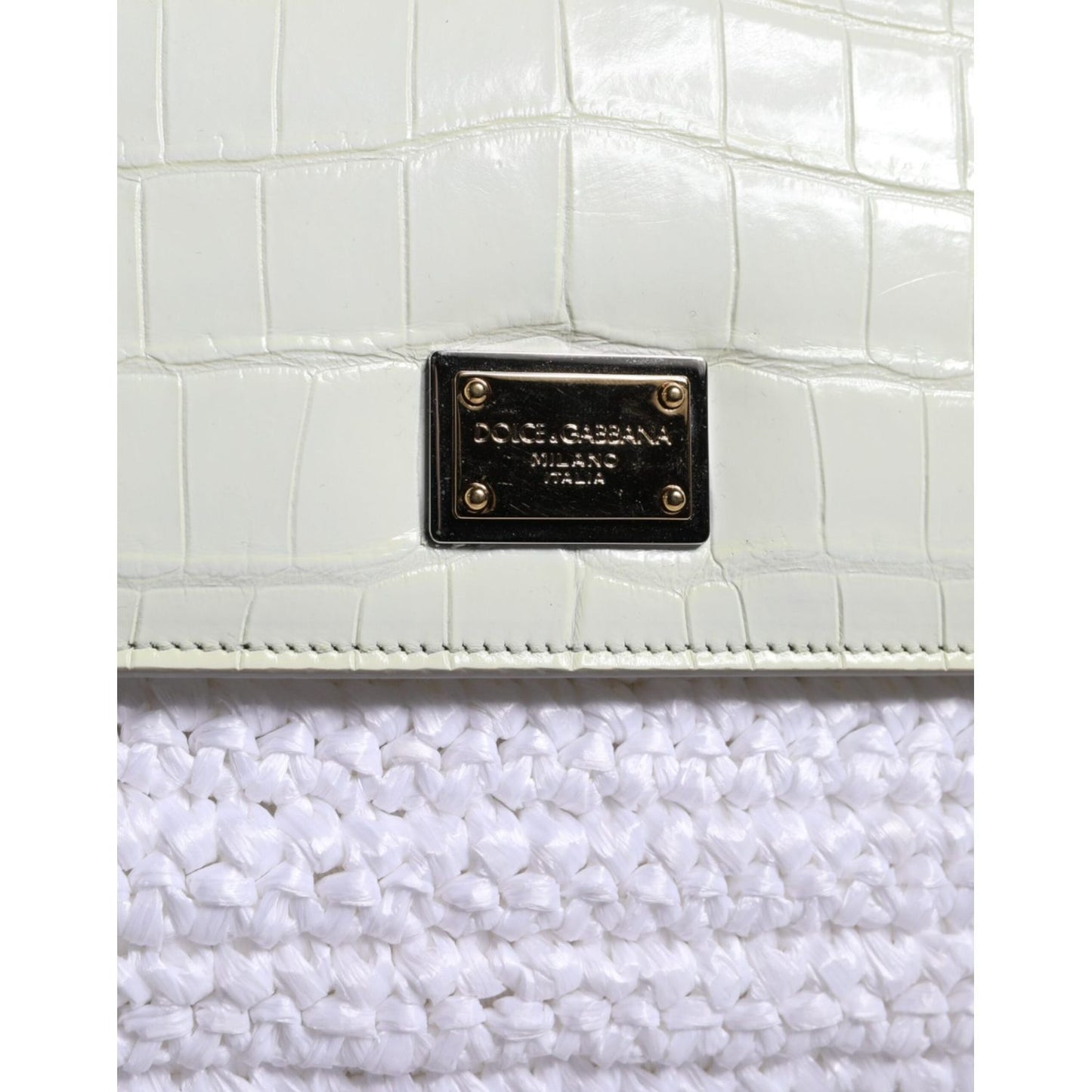 Dolce & Gabbana White Rafia Leather SICILY Crossbody Bag Dolce & Gabbana Light Gray