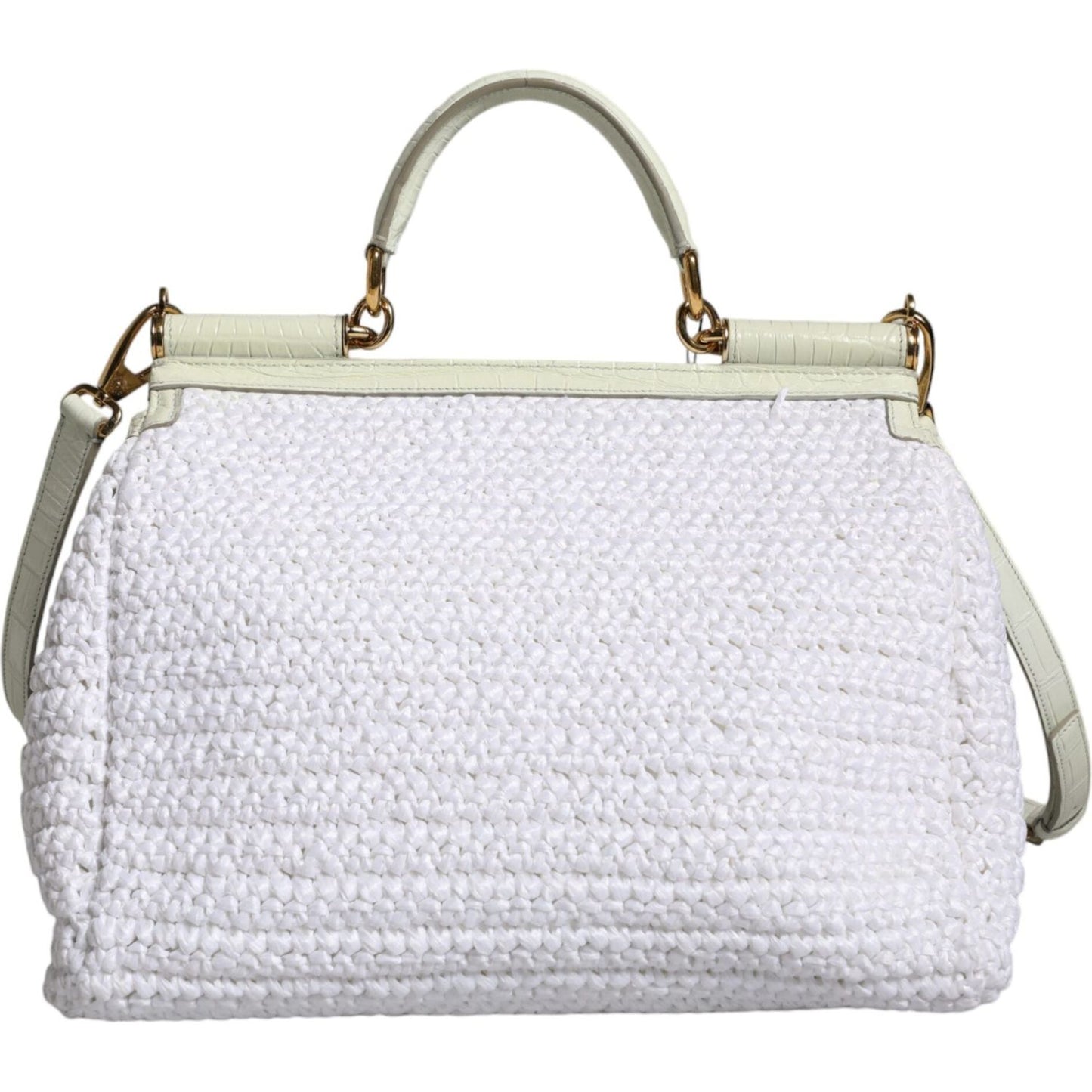 Dolce & Gabbana White Rafia Leather Top Handle Crossbody Bag Dolce & Gabbana Light Gray