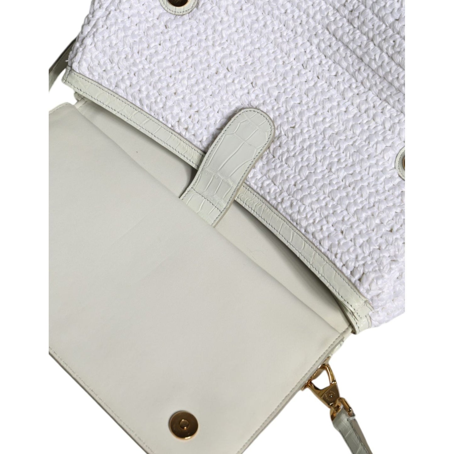 Dolce & Gabbana White Rafia Leather Top Handle Crossbody Bag Dolce & Gabbana Light Gray