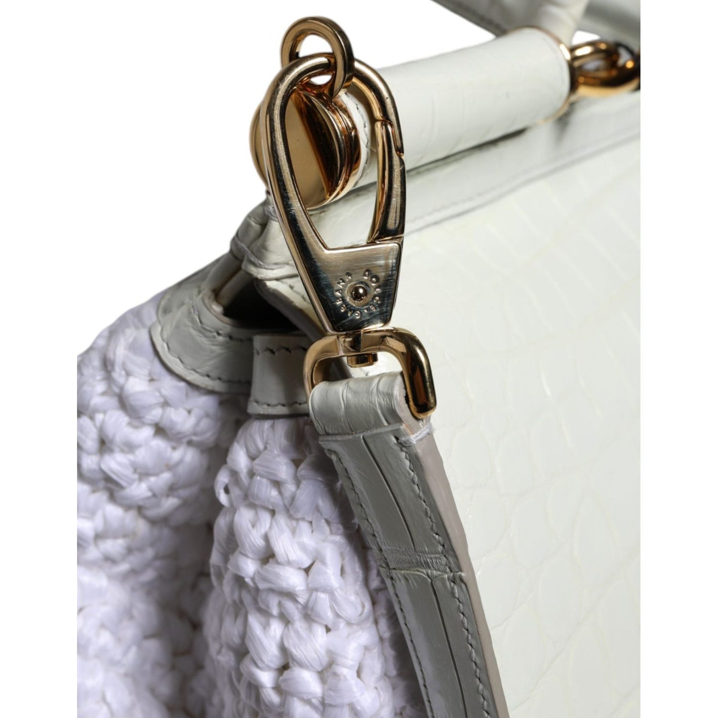 Dolce & Gabbana White Rafia Leather Top Handle Crossbody Bag Dolce & Gabbana Light Gray
