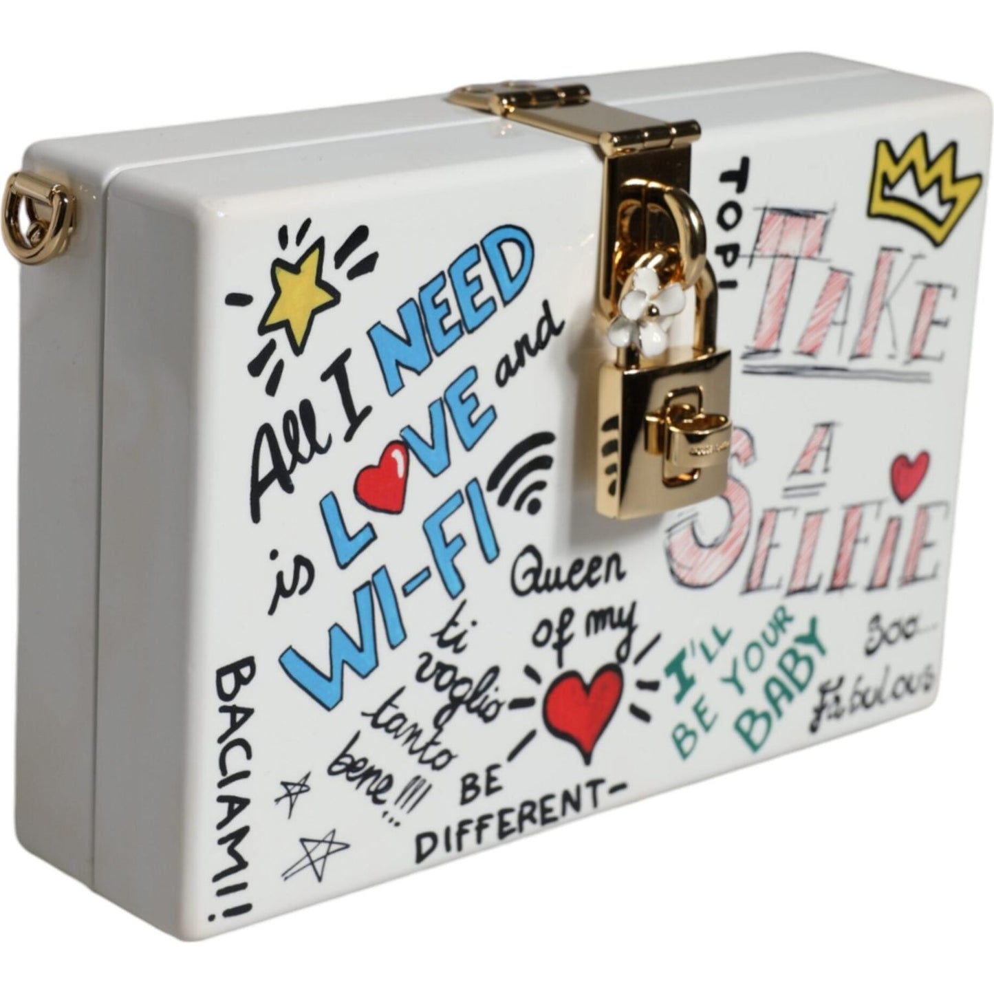 Dolce & Gabbana White Graffiti Print Clutch Crossbody Bag Dolce & Gabbana Light Gray