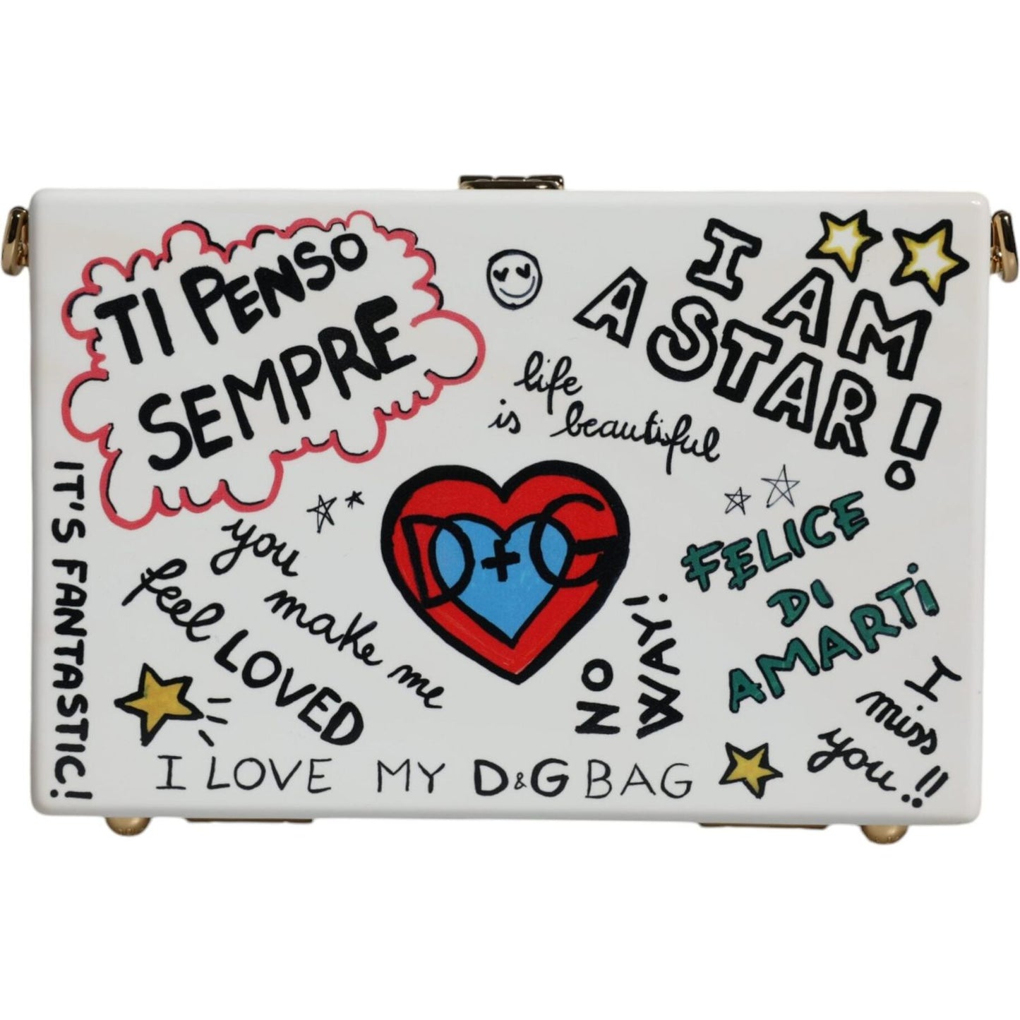 Dolce & Gabbana White Graffiti Print Clutch Crossbody Bag Dolce & Gabbana Light Gray
