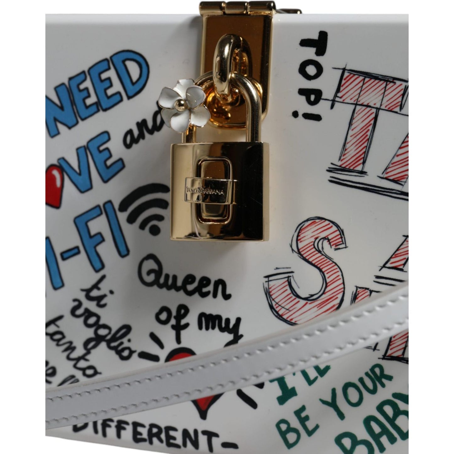 Dolce & Gabbana White Graffiti Print Clutch Crossbody Bag Dolce & Gabbana Light Slate Gray
