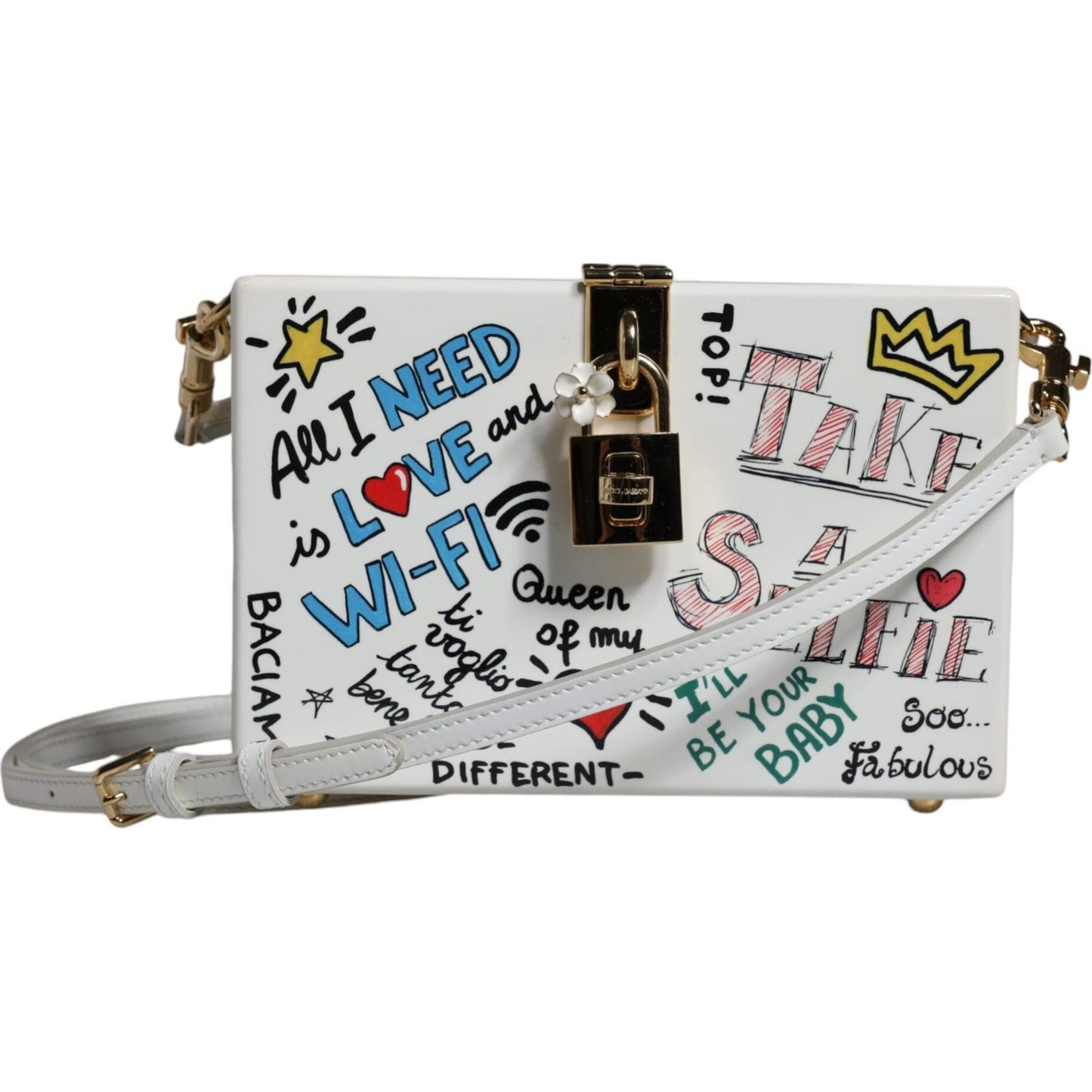 Dolce & Gabbana White Graffiti Print Clutch Crossbody Bag Dolce & Gabbana Gray