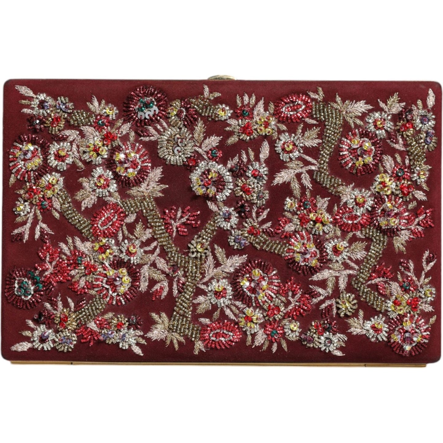 Dolce & Gabbana Bordeaux Velvet Gold Frame Clutch Evening Bag Dolce & Gabbana Saddle Brown