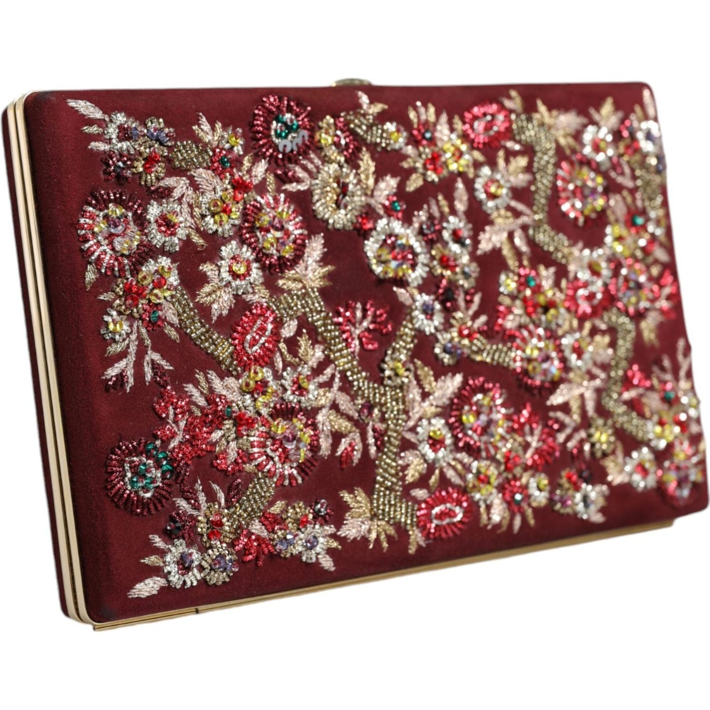 Dolce & Gabbana Bordeaux Velvet Gold Frame Clutch Evening Bag Dolce & Gabbana Saddle Brown