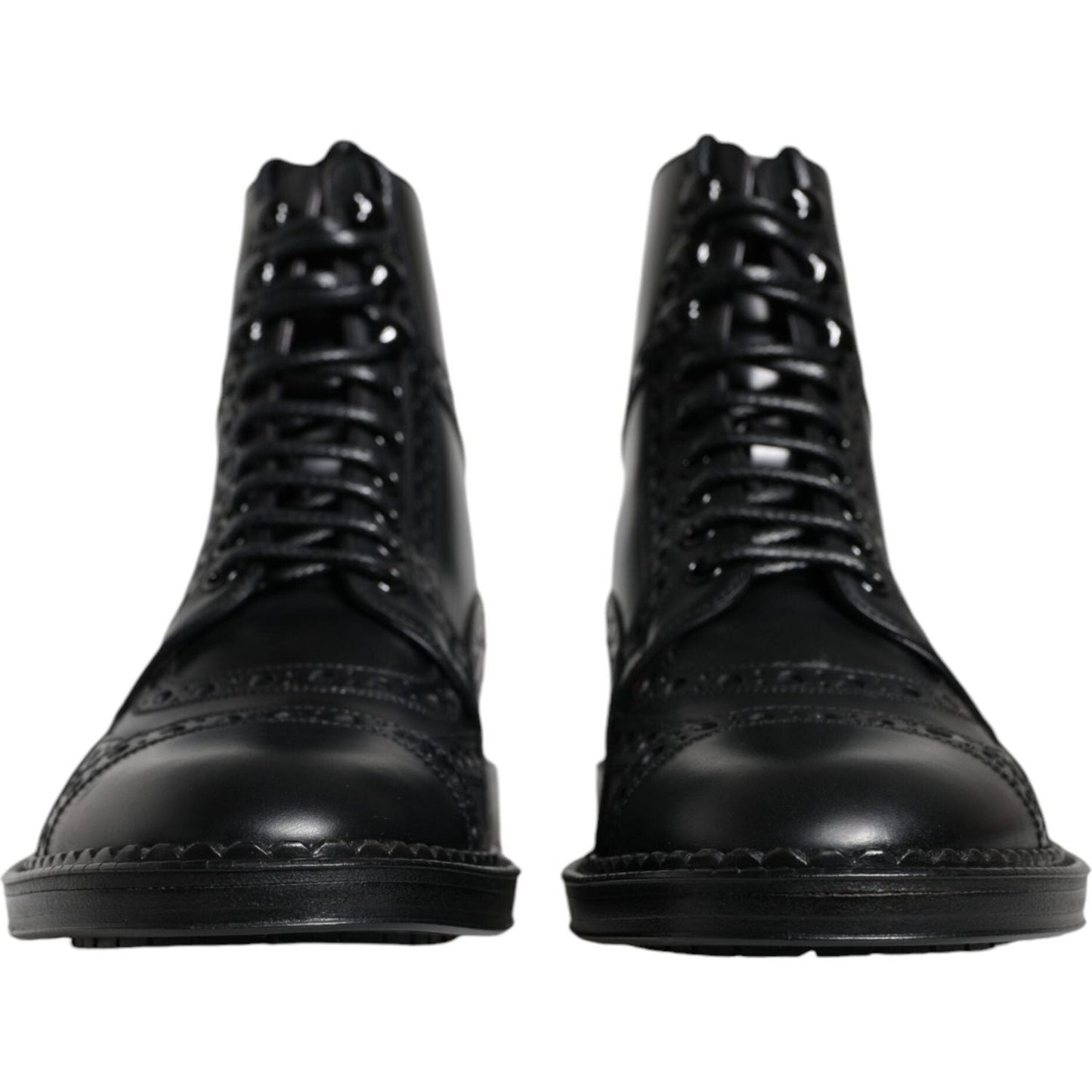 Dolce & Gabbana Black Leather Lace Up Mid Calf Boots Shoes Dolce & Gabbana Black