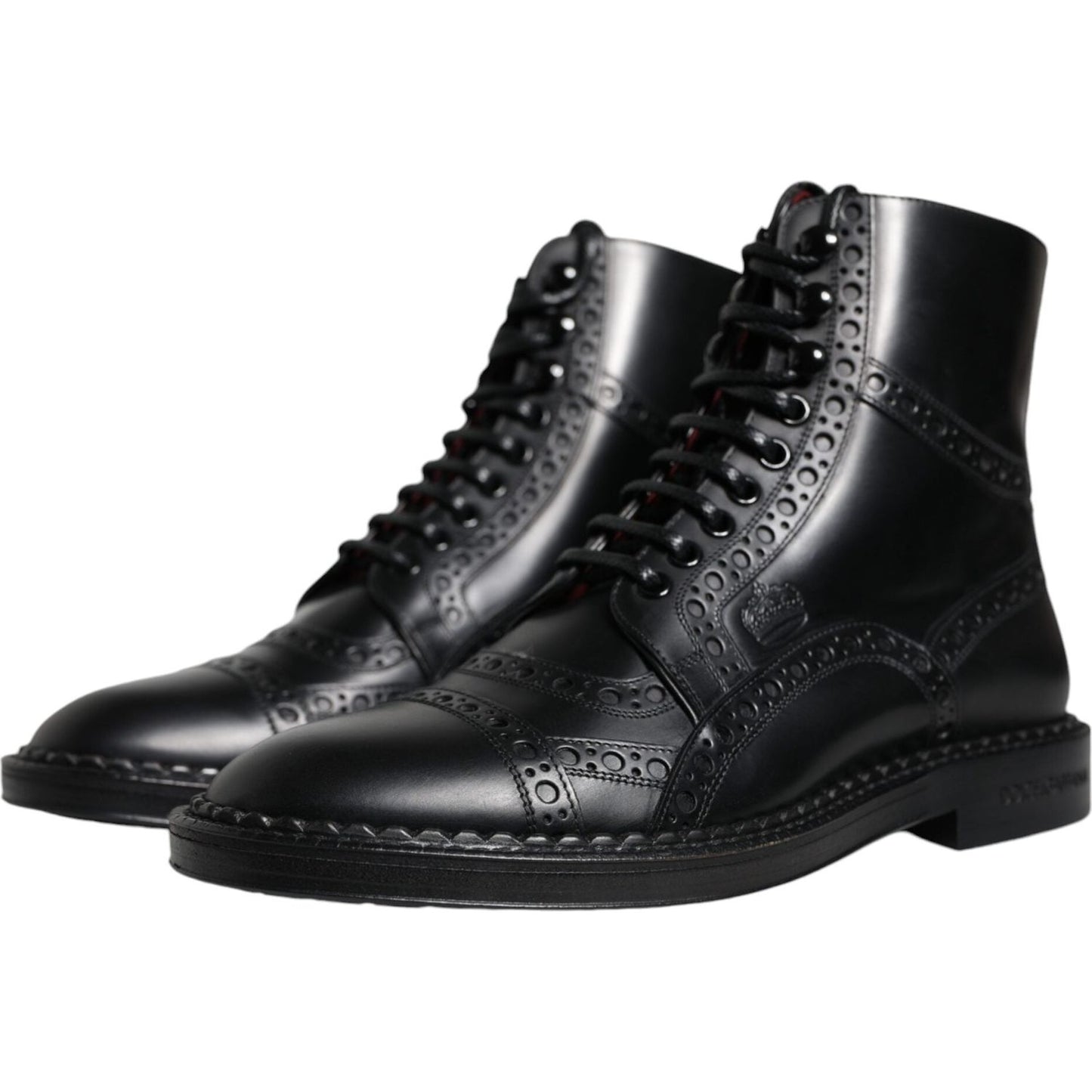 Dolce & Gabbana Black Leather Lace Up Mid Calf Boots Shoes Dolce & Gabbana Black
