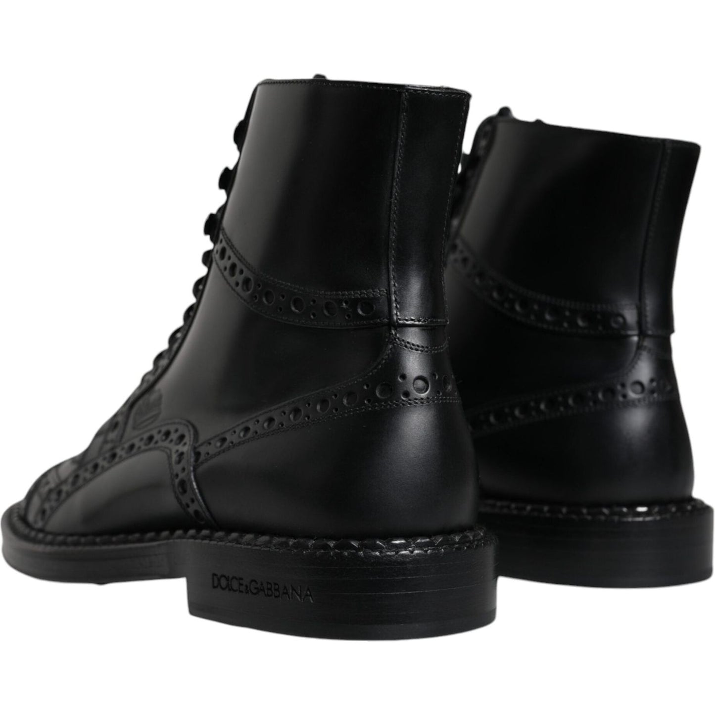 Dolce & Gabbana Black Leather Lace Up Mid Calf Boots Shoes Dolce & Gabbana Black