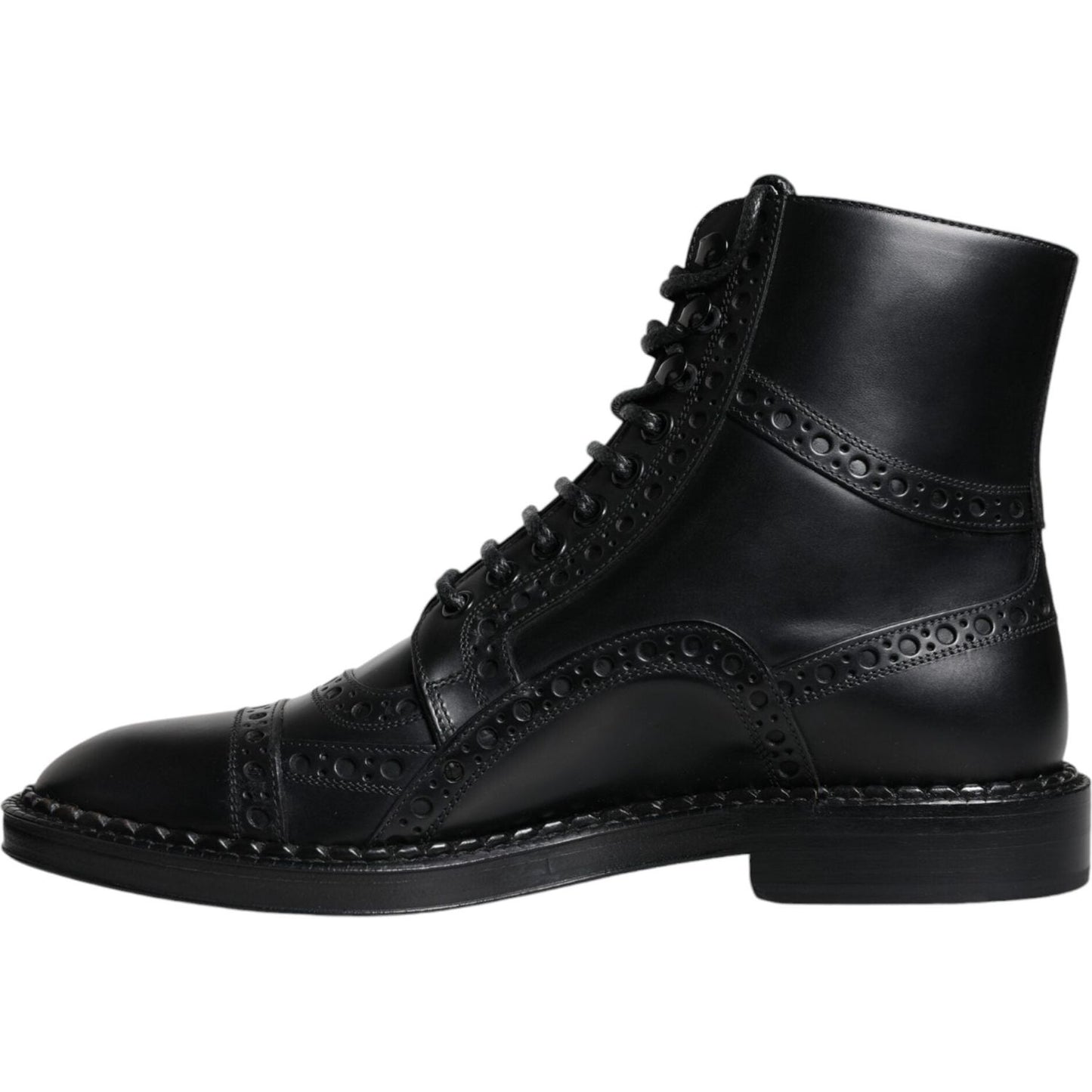 Dolce & Gabbana Black Leather Lace Up Mid Calf Boots Shoes Dolce & Gabbana Black