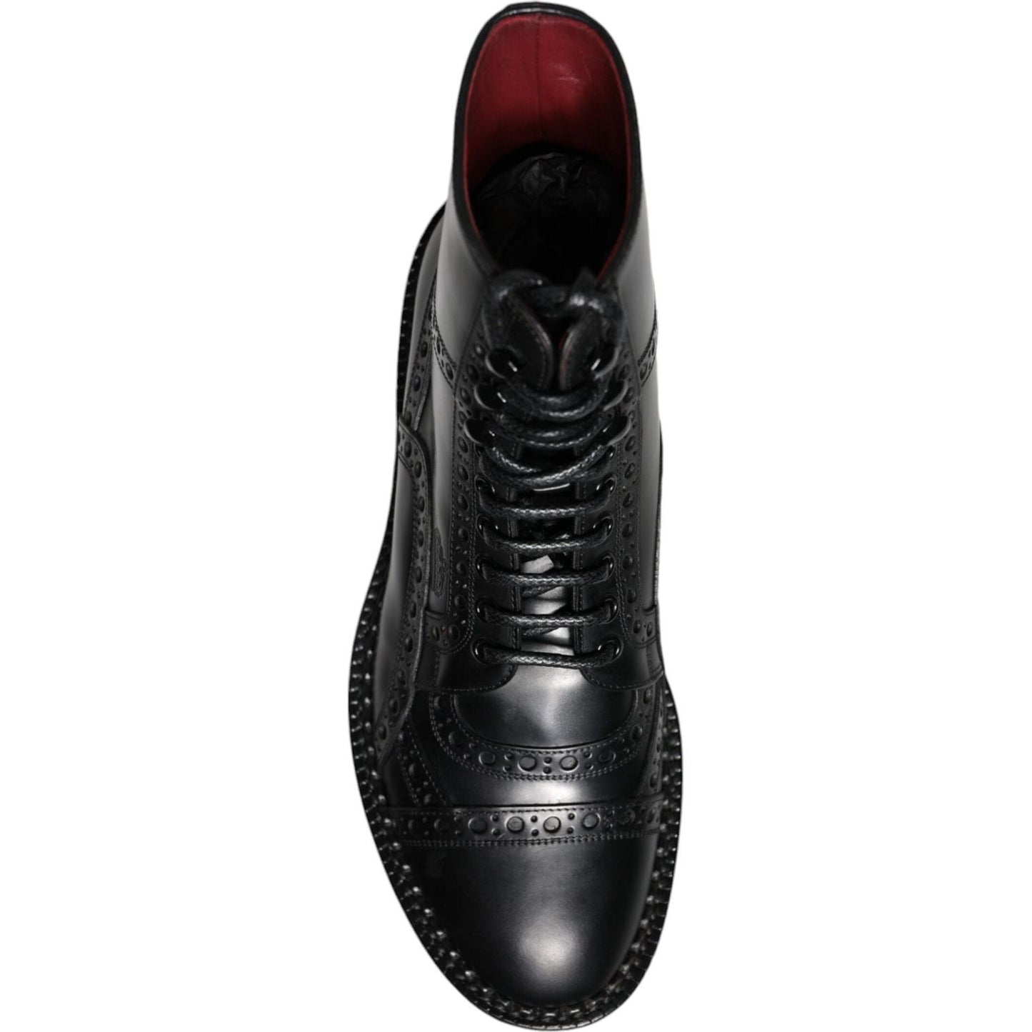 Dolce & Gabbana Black Leather Lace Up Mid Calf Boots Shoes Dolce & Gabbana Black