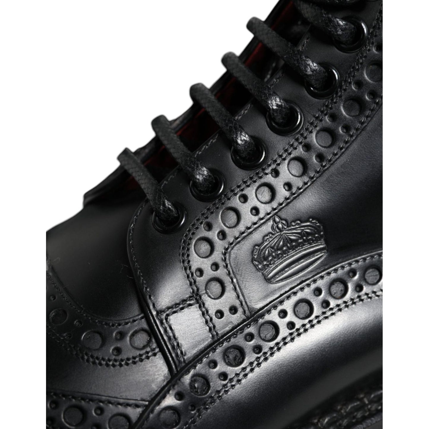 Dolce & Gabbana Black Leather Lace Up Mid Calf Boots Shoes Dolce & Gabbana Black