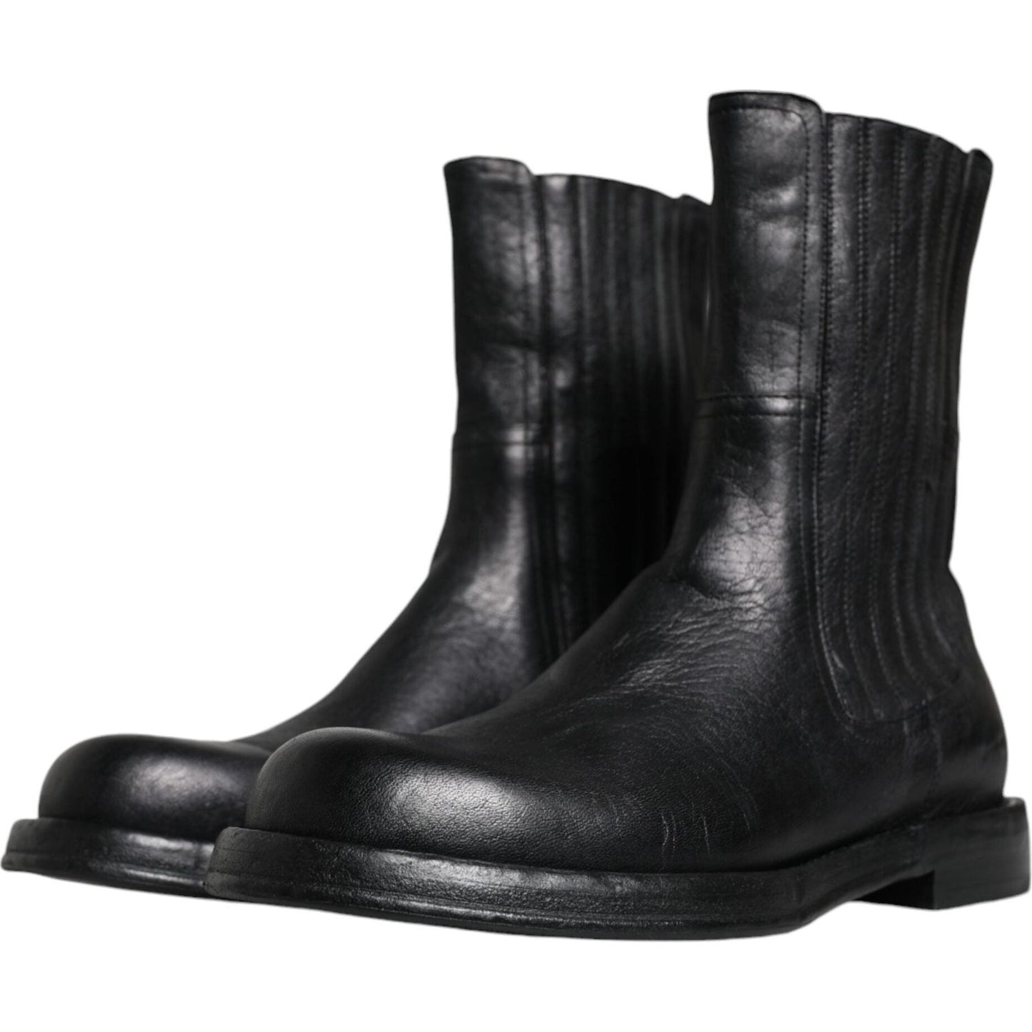Dolce & Gabbana Black Horse Leather Mid Calf Boots Shoes Dolce & Gabbana Dark Slate Gray