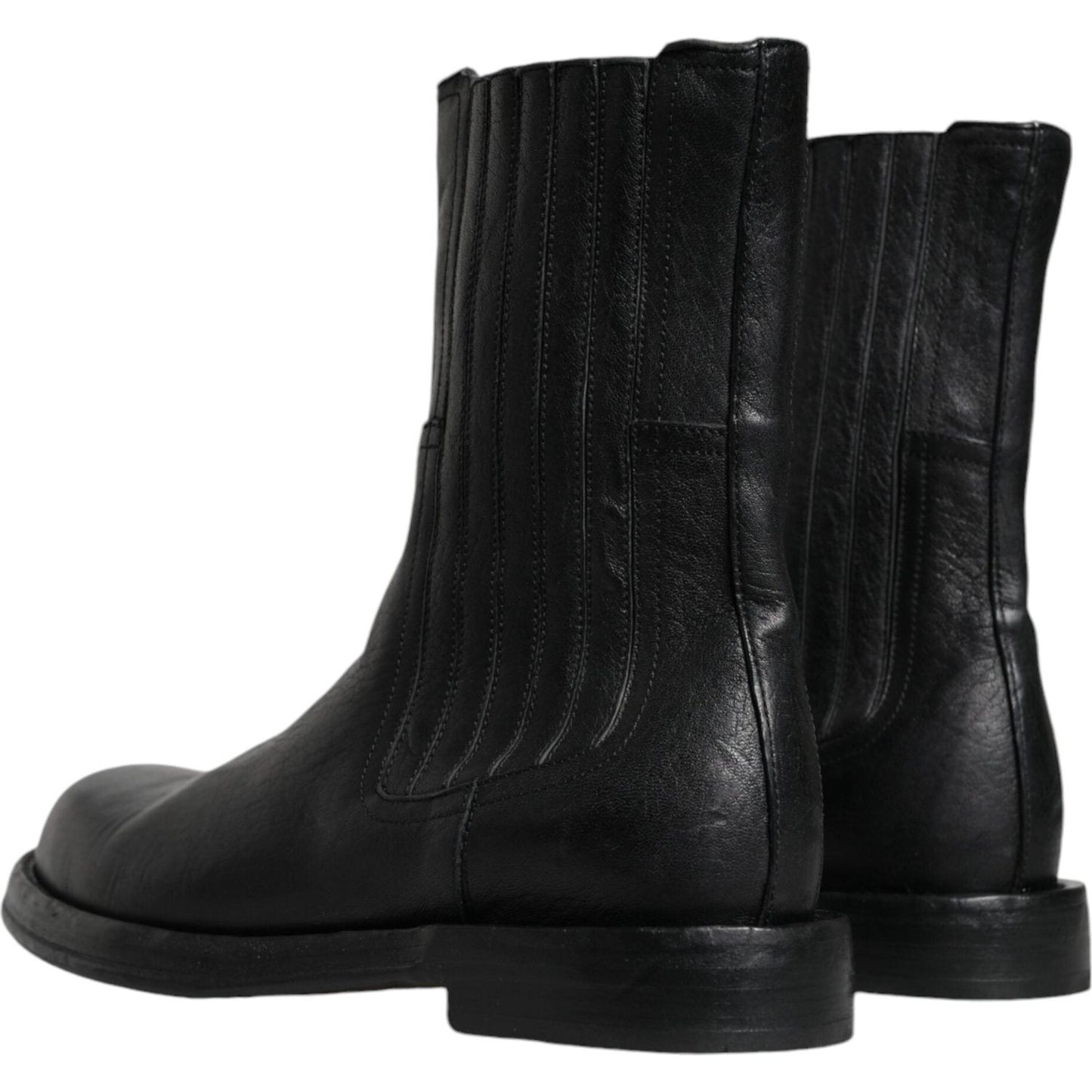 Dolce & Gabbana Black Horse Leather Mid Calf Boots Shoes Dolce & Gabbana Black