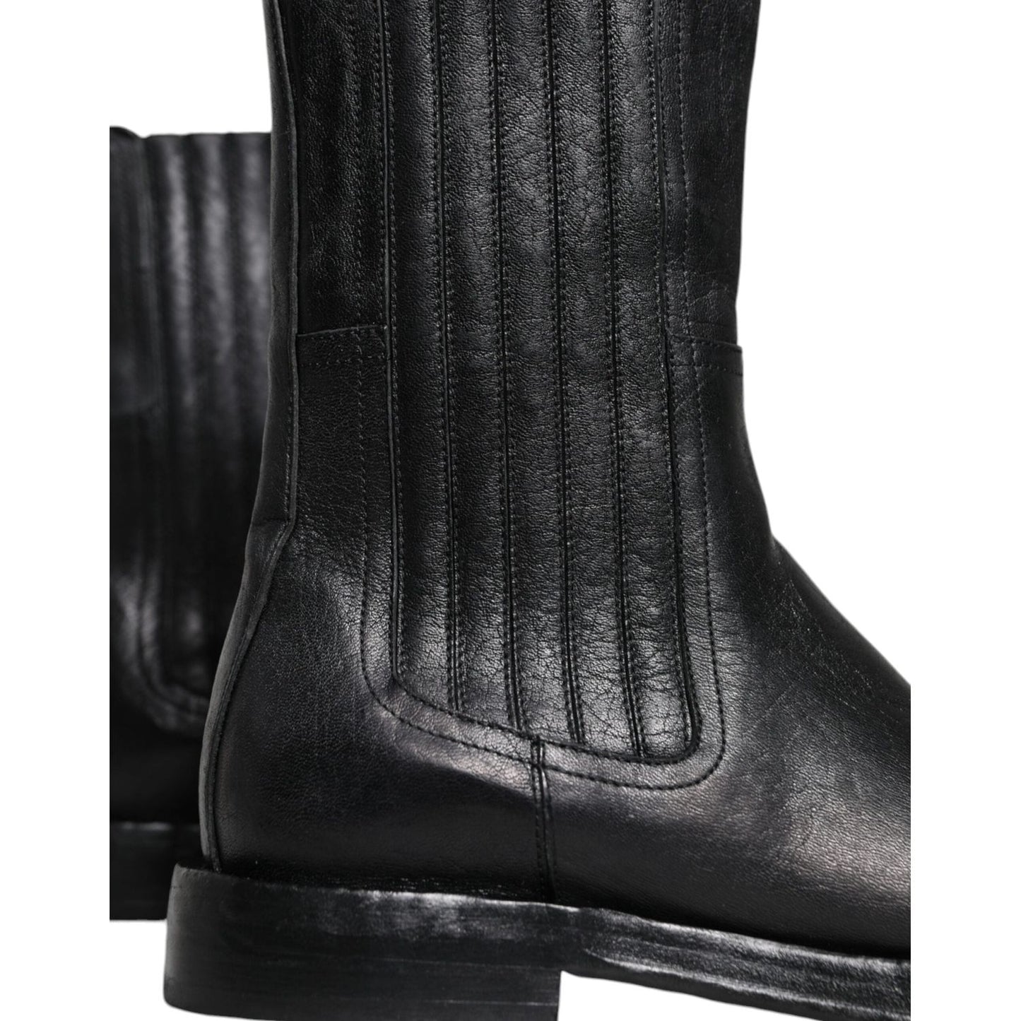 Dolce & Gabbana Black Horse Leather Mid Calf Boots Shoes Dolce & Gabbana Dark Slate Gray