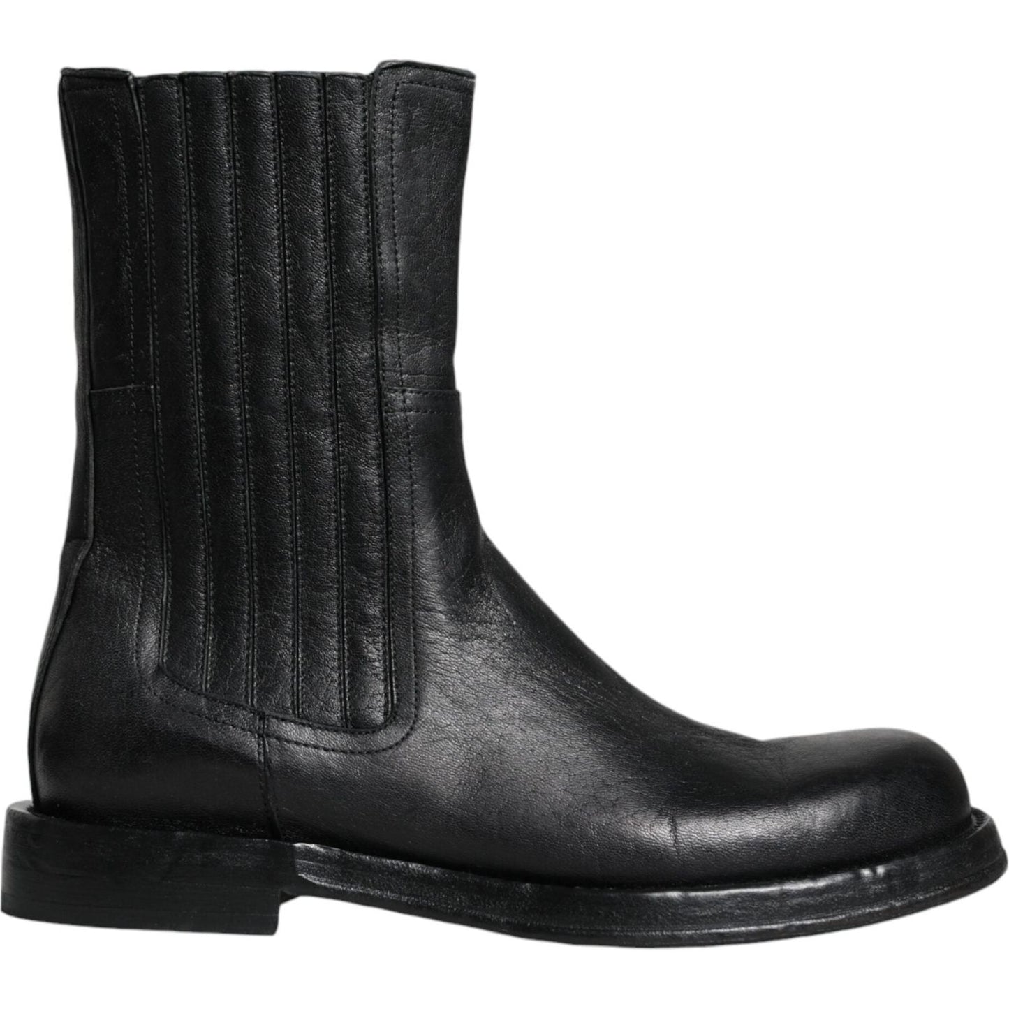 Dolce & Gabbana Black Horse Leather Mid Calf Boots Shoes Dolce & Gabbana Dark Slate Gray
